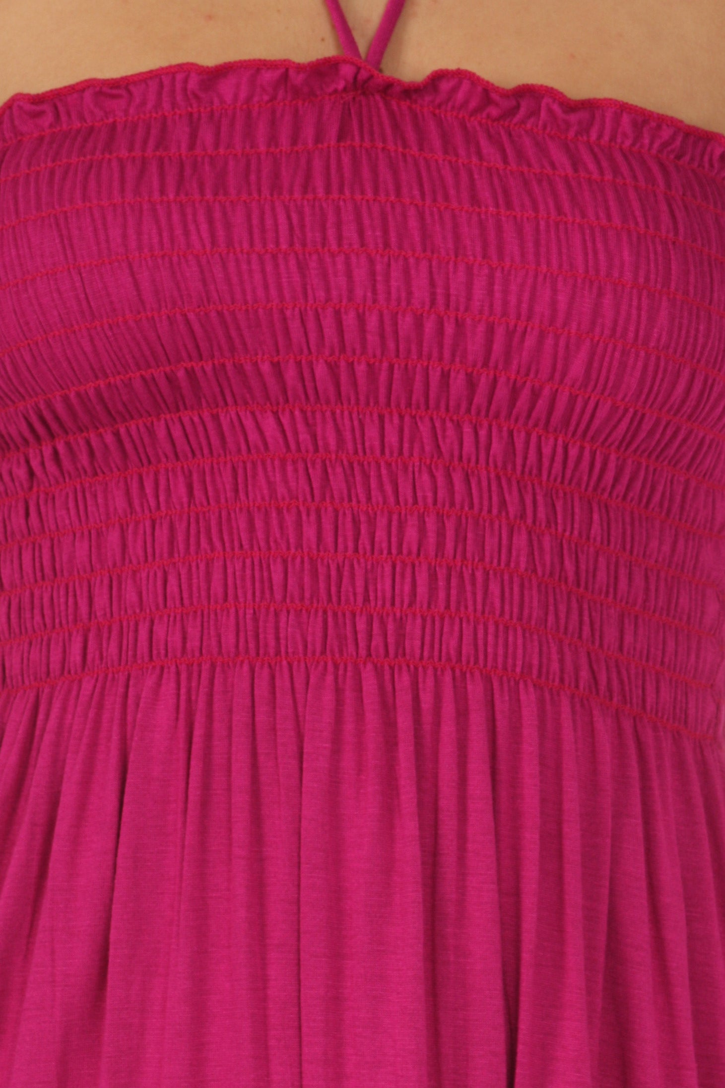 Sakkas Soft Jersey Feel Solid Color Smocked Bodice String Halter Long Dress - Concordia Style Boutique