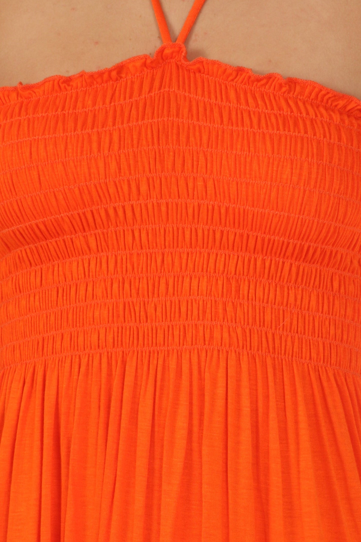 Sakkas Soft Jersey Feel Solid Color Smocked Bodice String Halter Long Dress - Concordia Style Boutique
