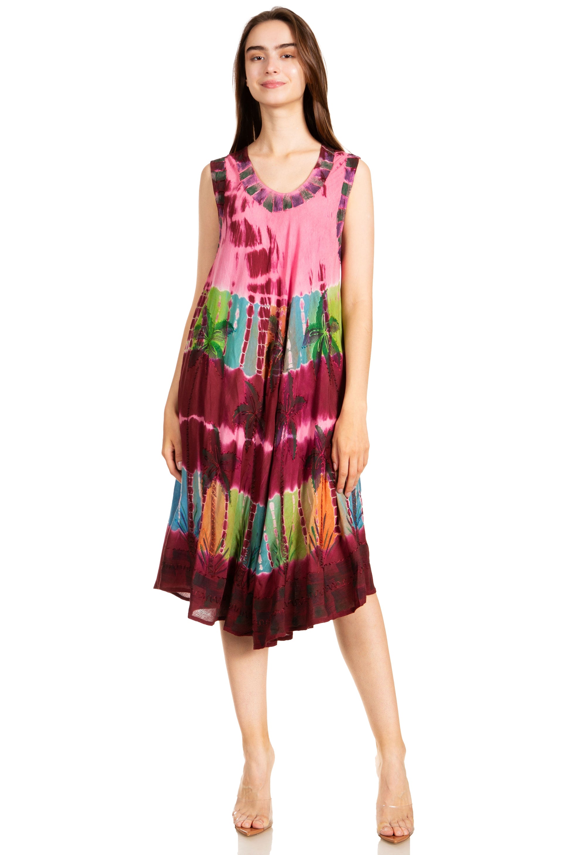 Sakkas Palm Tree Tie Dye Caftan Dress / Cover Up - Concordia Style Boutique