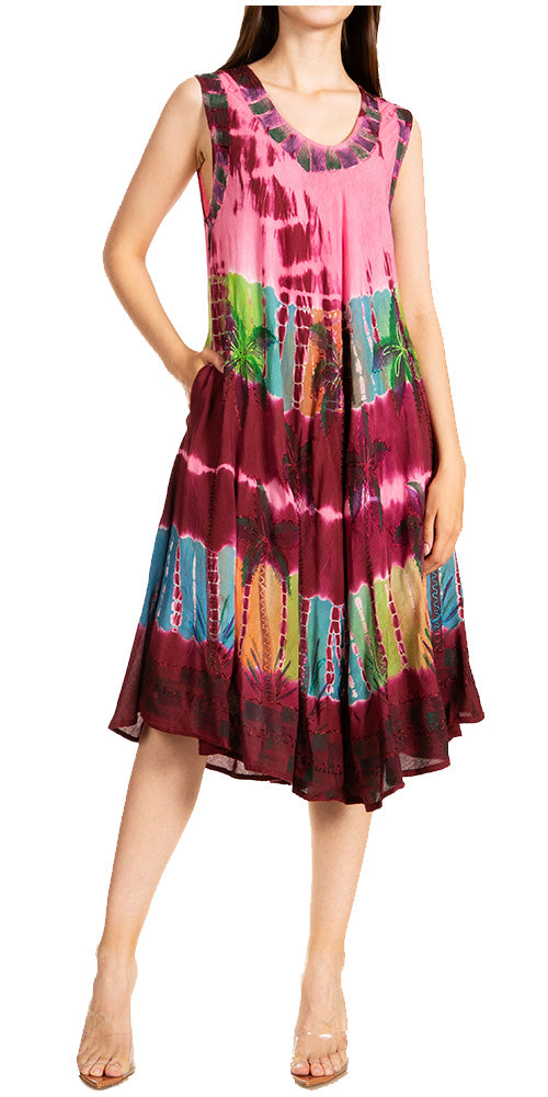 Sakkas Palm Tree Tie Dye Caftan Dress / Cover Up - Concordia Style Boutique
