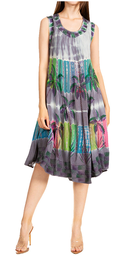 Sakkas Palm Tree Tie Dye Caftan Dress / Cover Up - Concordia Style Boutique