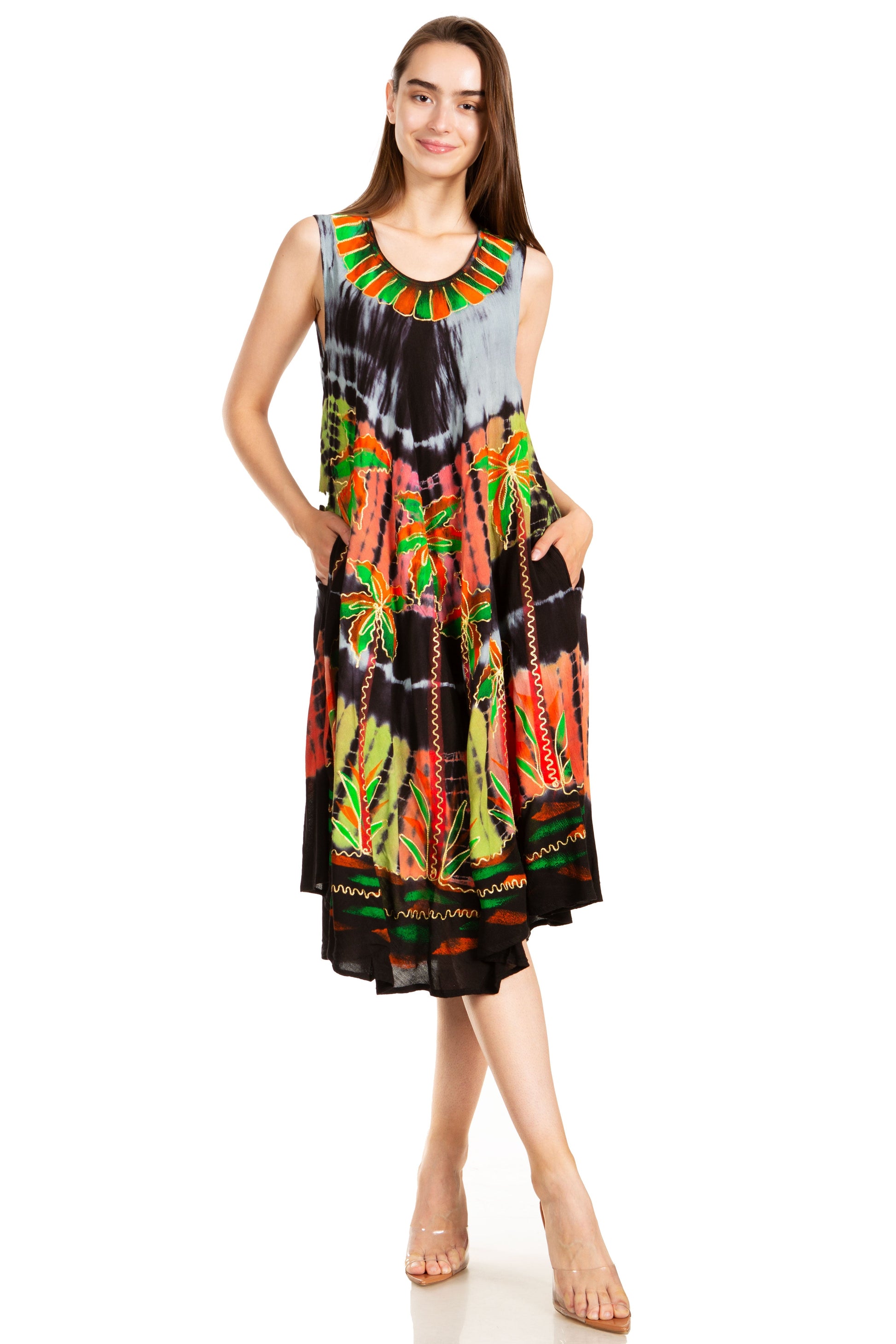 Sakkas Palm Tree Tie Dye Caftan Dress / Cover Up - Concordia Style Boutique