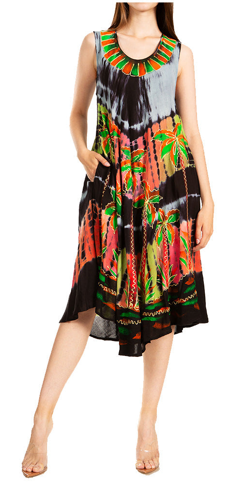 Sakkas Palm Tree Tie Dye Caftan Dress / Cover Up - Concordia Style Boutique
