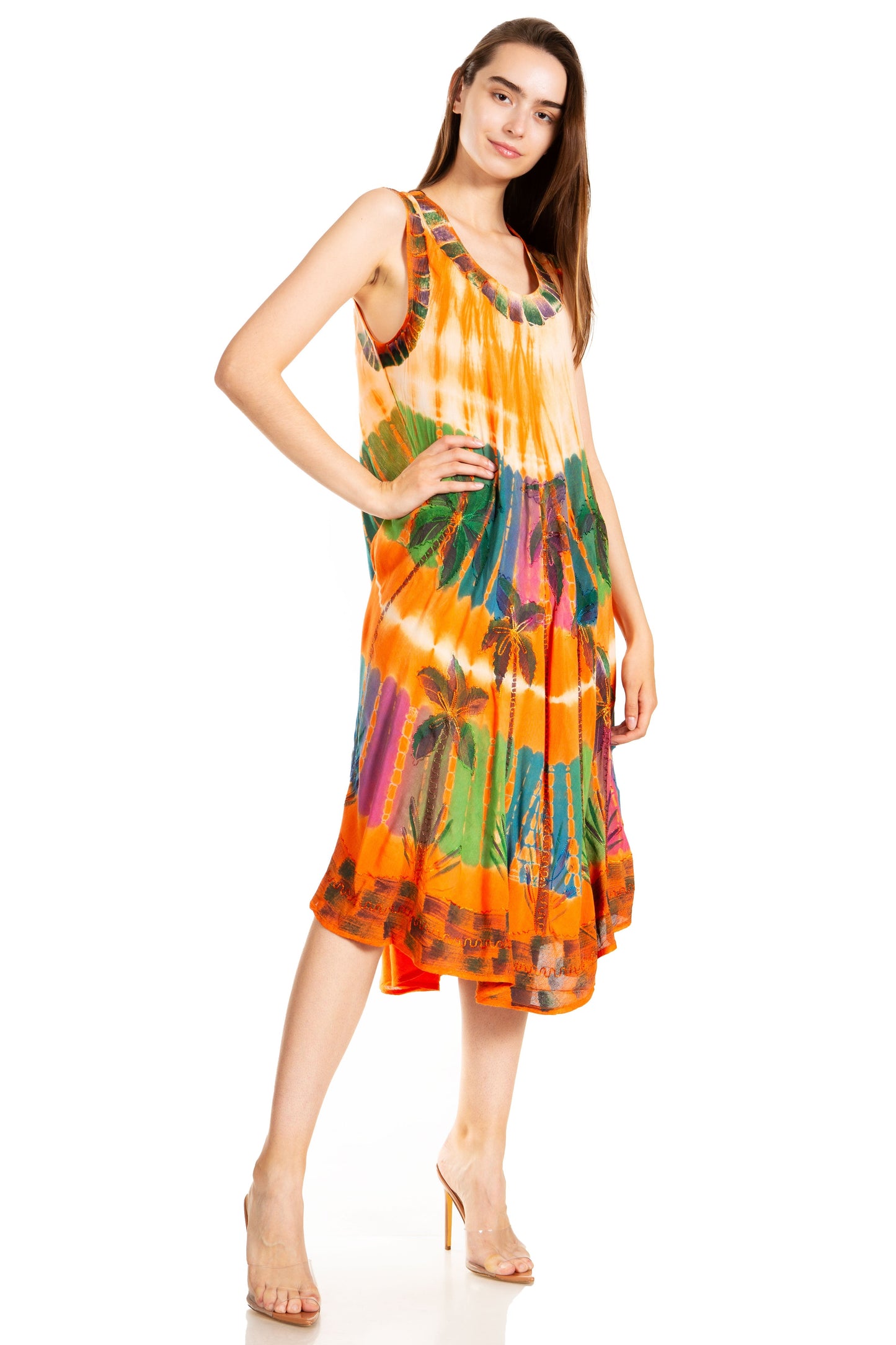 Sakkas Palm Tree Tie Dye Caftan Dress / Cover Up - Concordia Style Boutique