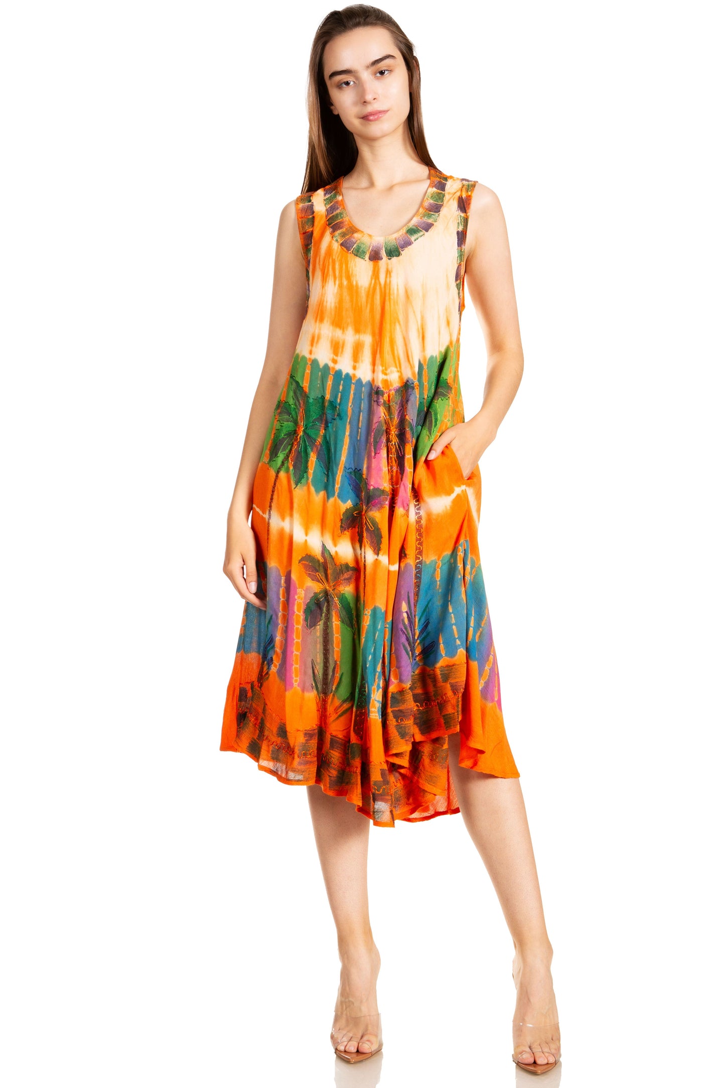 Sakkas Palm Tree Tie Dye Caftan Dress / Cover Up - Concordia Style Boutique