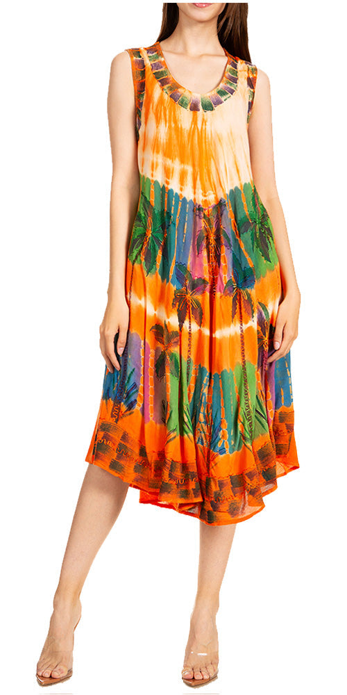 Sakkas Palm Tree Tie Dye Caftan Dress / Cover Up - Concordia Style Boutique