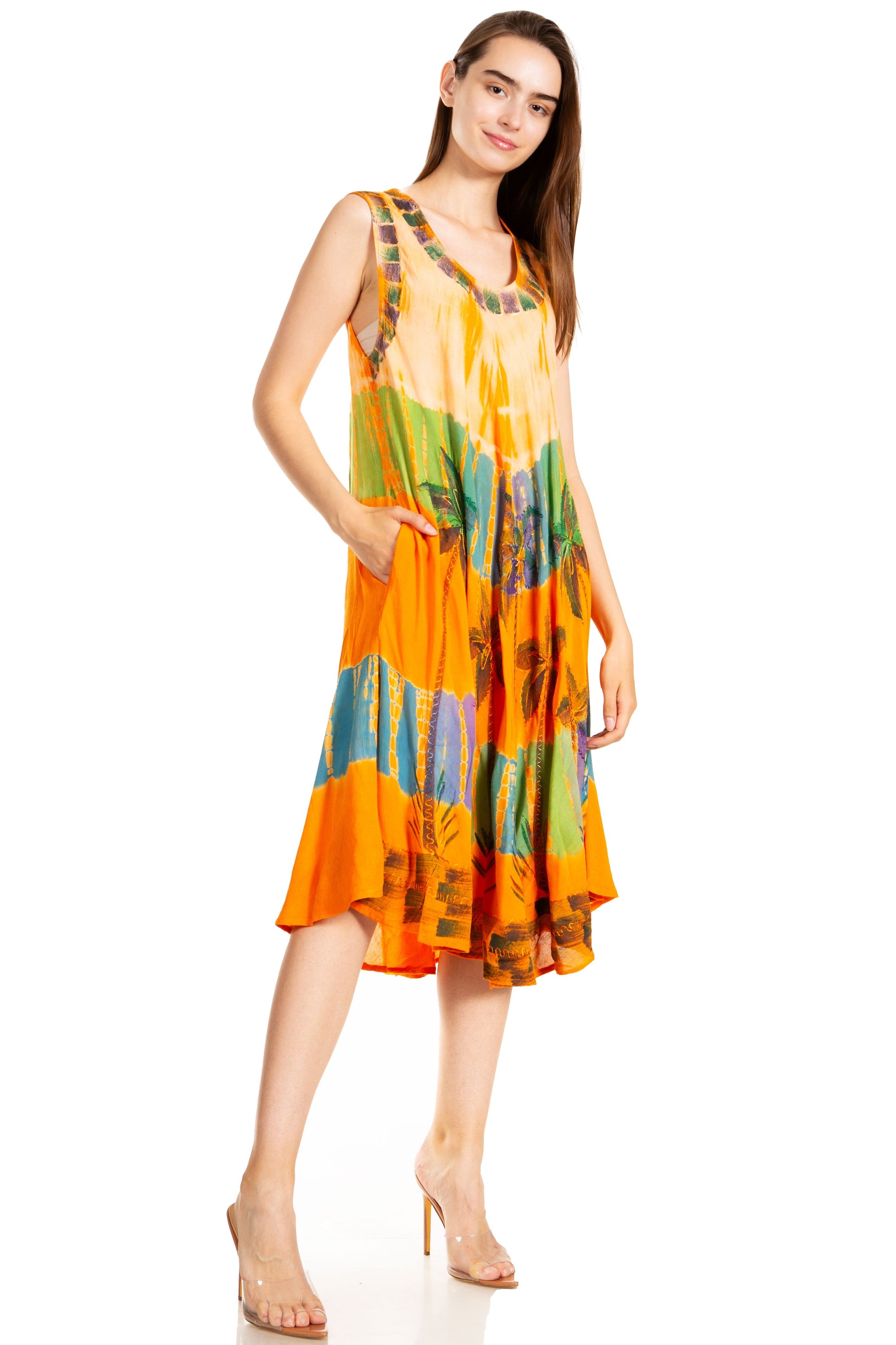 Sakkas Palm Tree Tie Dye Caftan Dress / Cover Up - Concordia Style Boutique