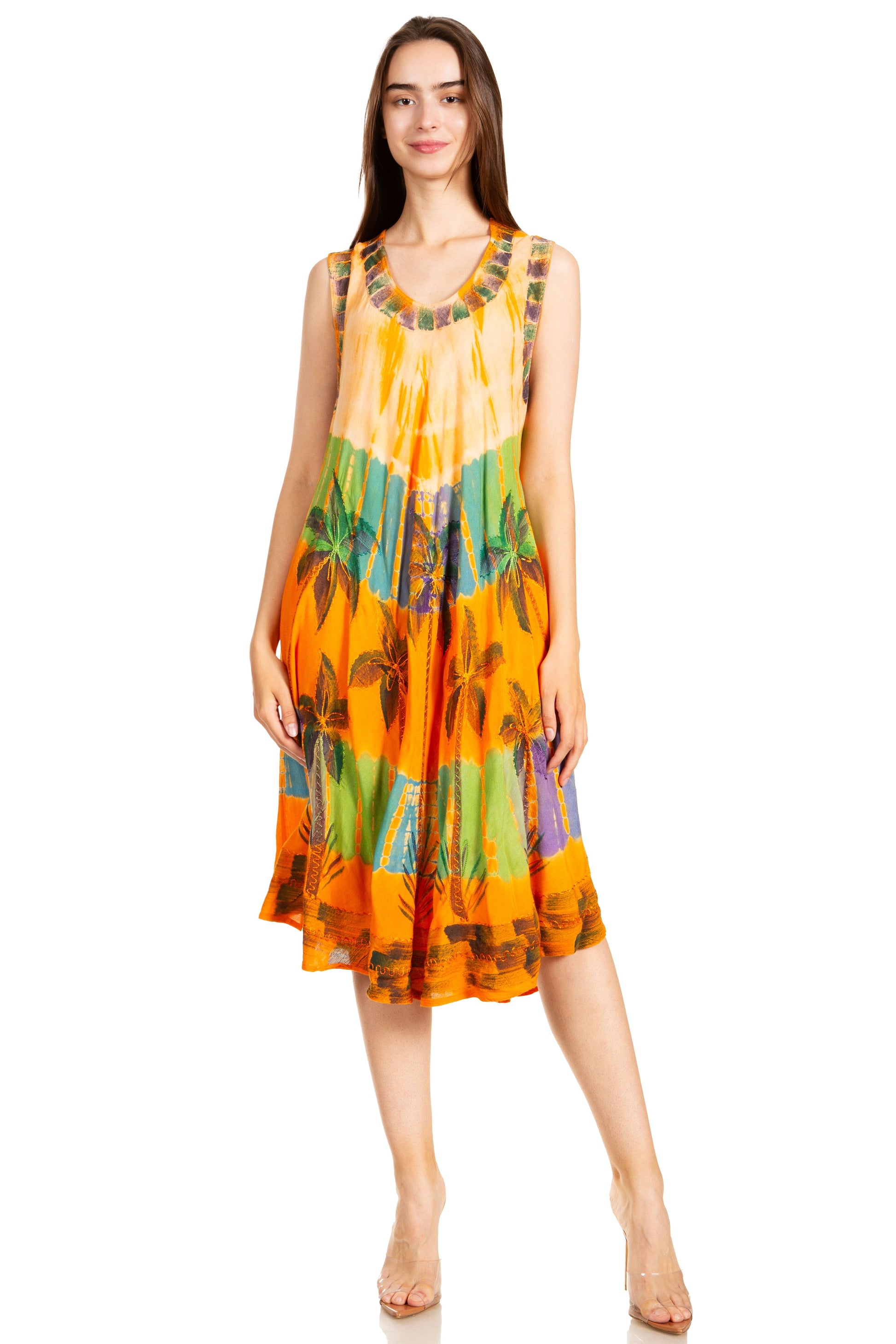 Sakkas Palm Tree Tie Dye Caftan Dress / Cover Up - Concordia Style Boutique