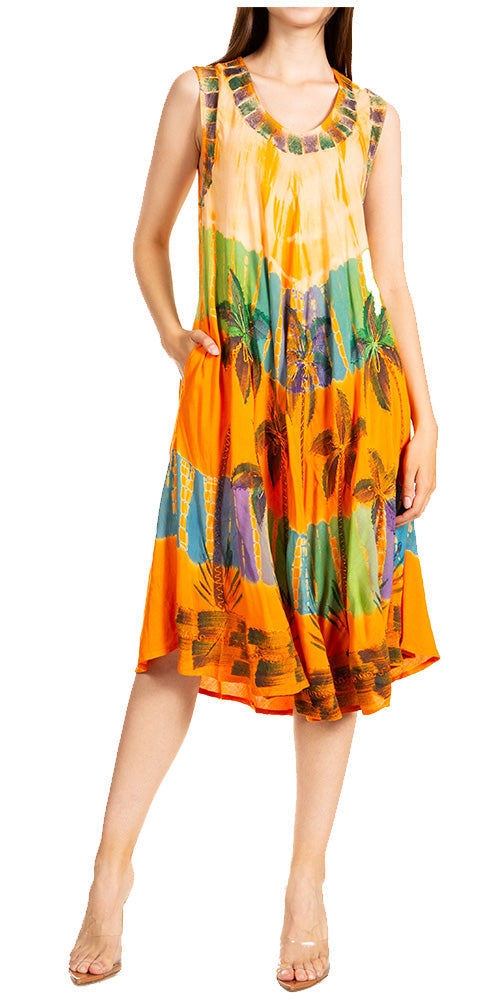Sakkas Palm Tree Tie Dye Caftan Dress / Cover Up - Concordia Style Boutique