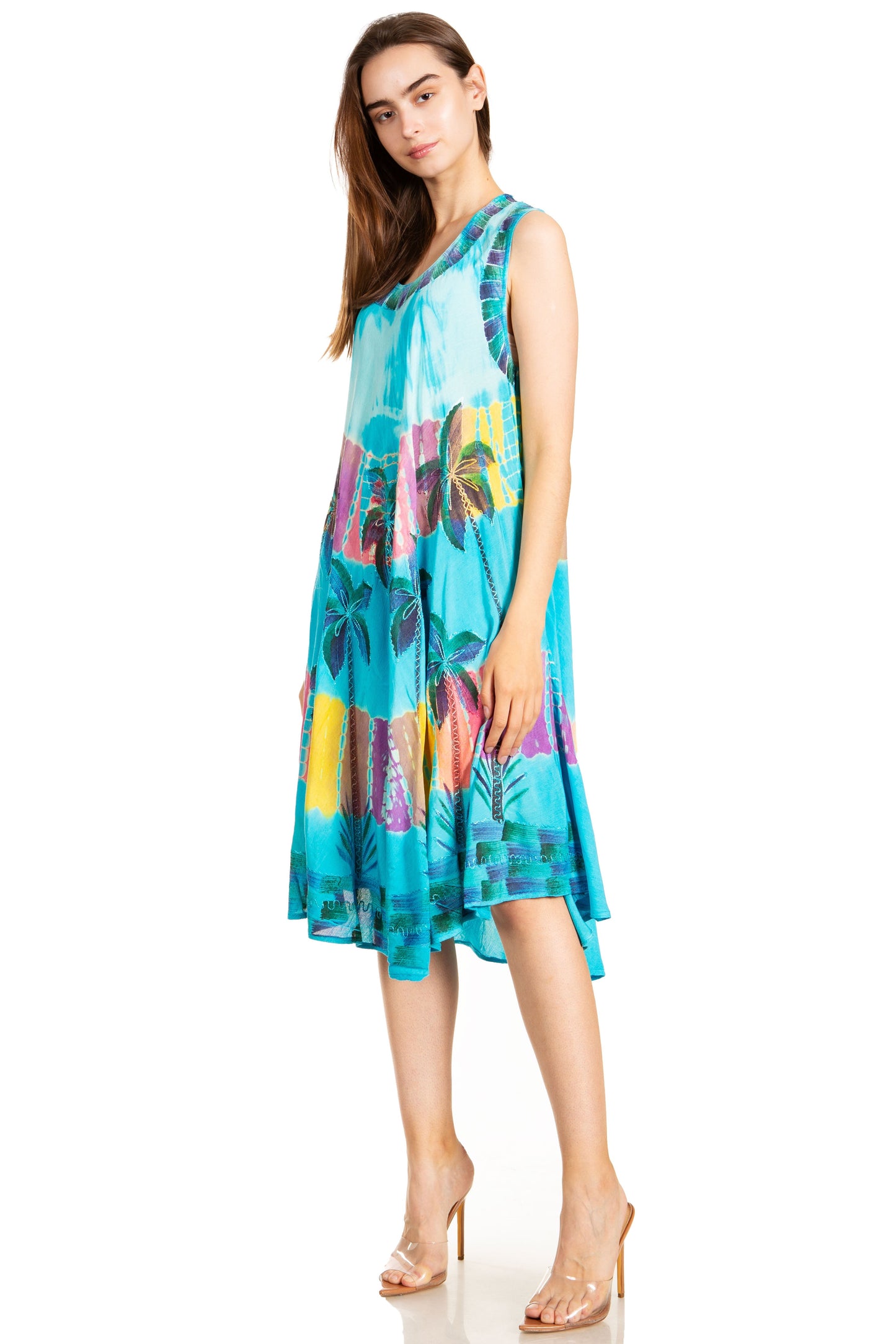 Sakkas Palm Tree Tie Dye Caftan Dress / Cover Up - Concordia Style Boutique