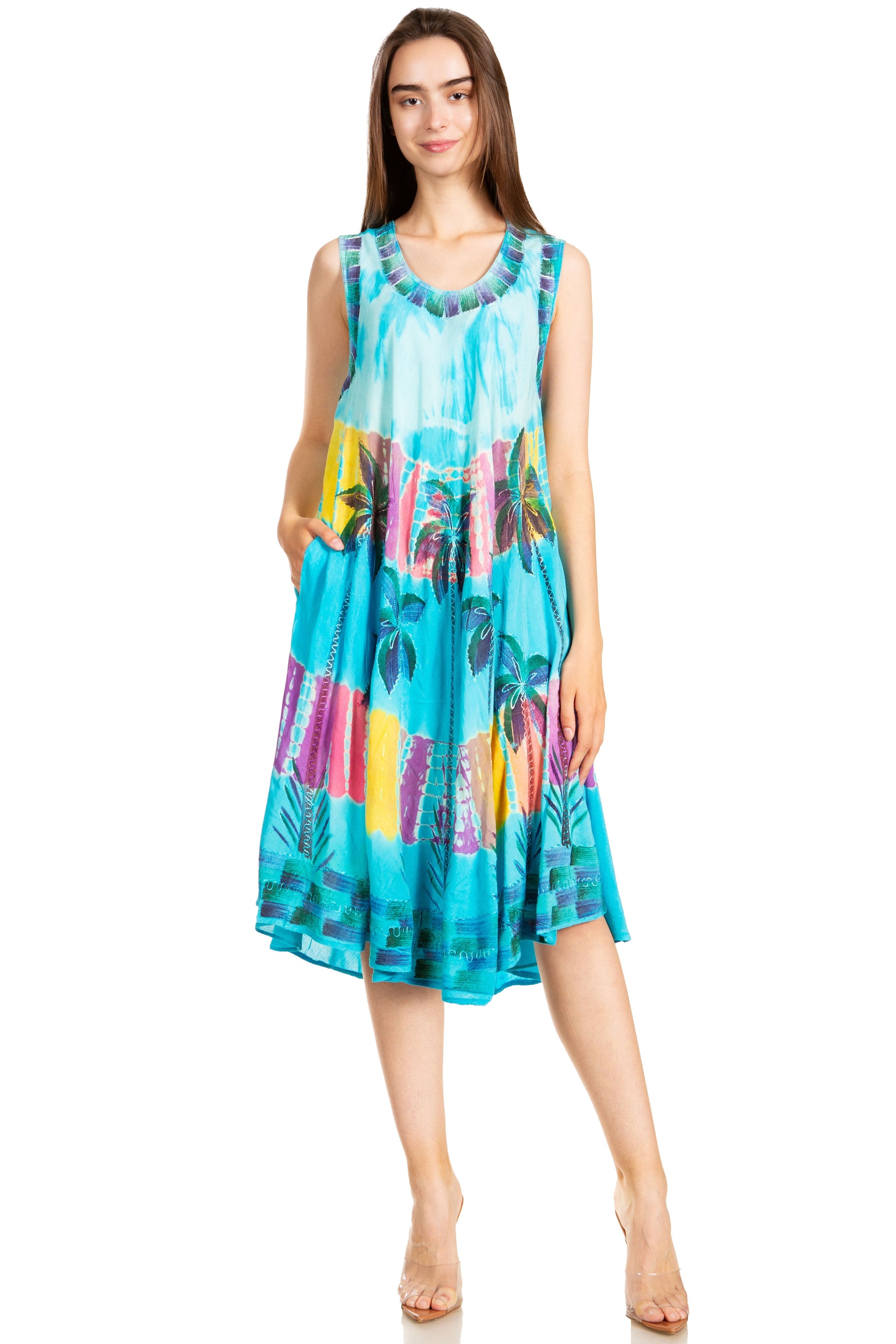 Sakkas Palm Tree Tie Dye Caftan Dress / Cover Up - Concordia Style Boutique