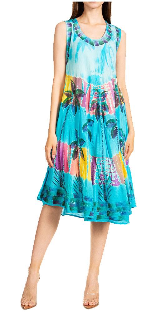 Sakkas Palm Tree Tie Dye Caftan Dress / Cover Up - Concordia Style Boutique