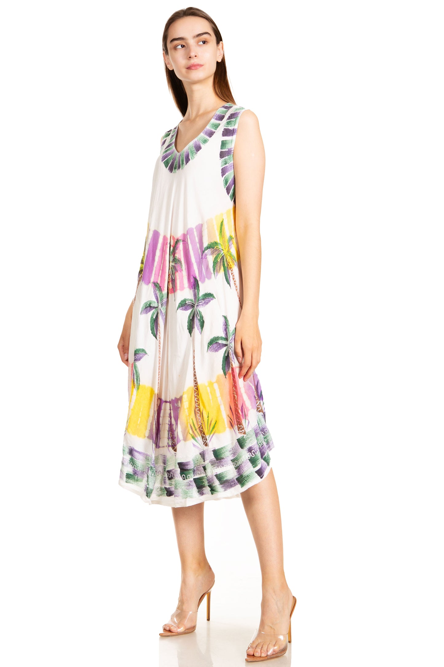 Sakkas Palm Tree Tie Dye Caftan Dress / Cover Up - Concordia Style Boutique