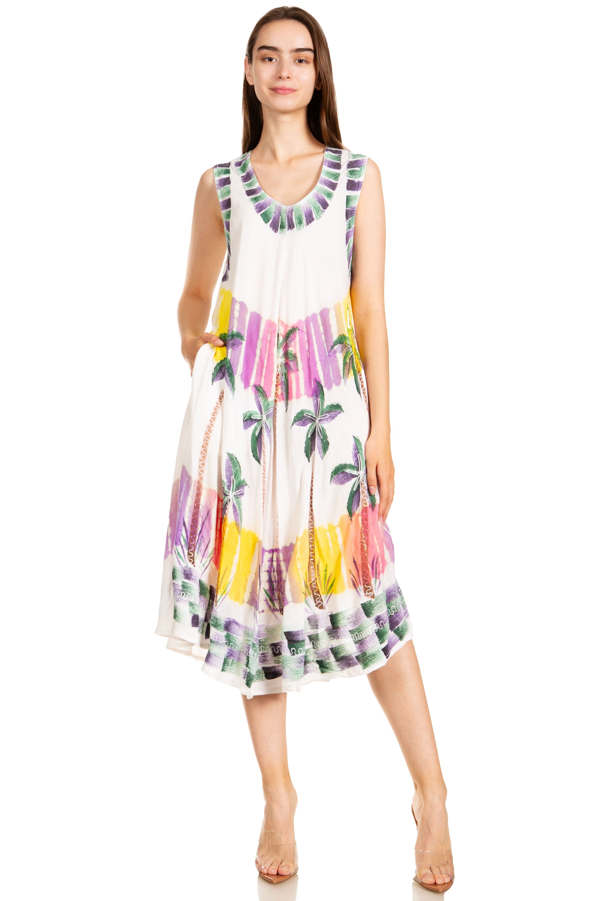 Sakkas Palm Tree Tie Dye Caftan Dress / Cover Up - Concordia Style Boutique