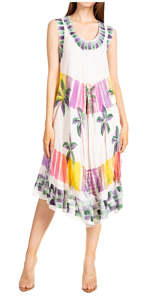 Sakkas Palm Tree Tie Dye Caftan Dress / Cover Up - Concordia Style Boutique