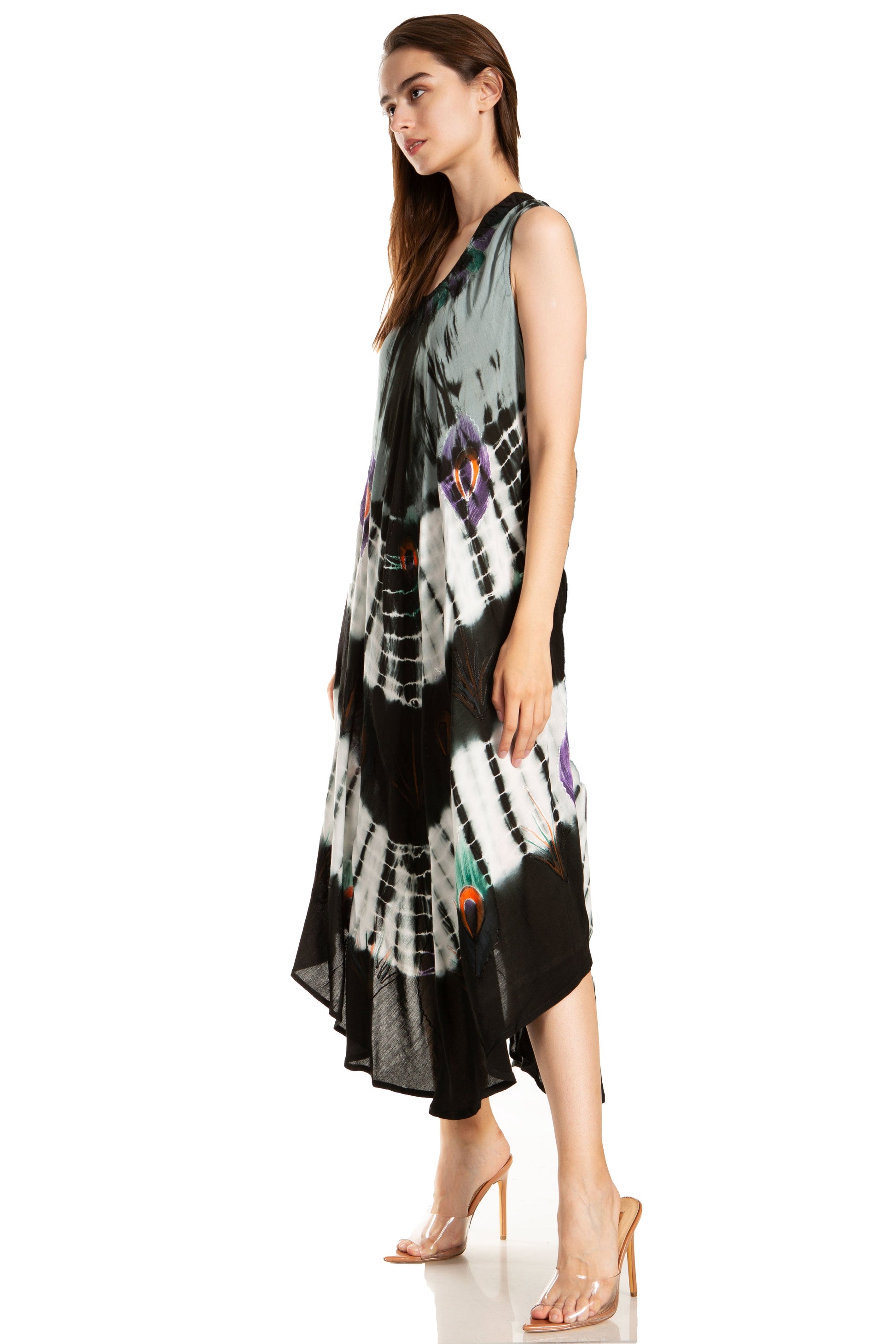 Sakkas Peacock Feather Caftan Dress / Cover Up - Concordia Style Boutique