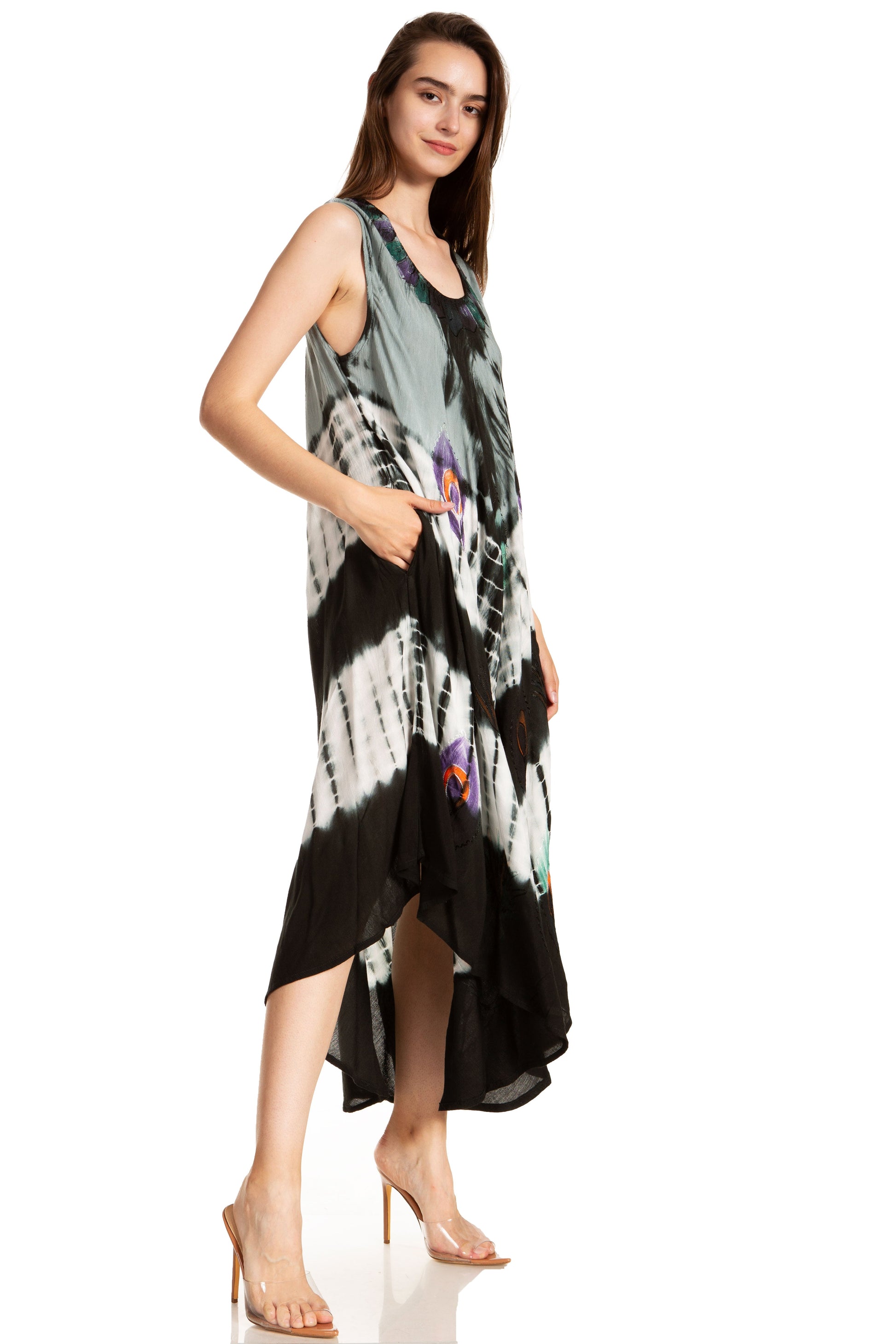 Sakkas Peacock Feather Caftan Dress / Cover Up - Concordia Style Boutique