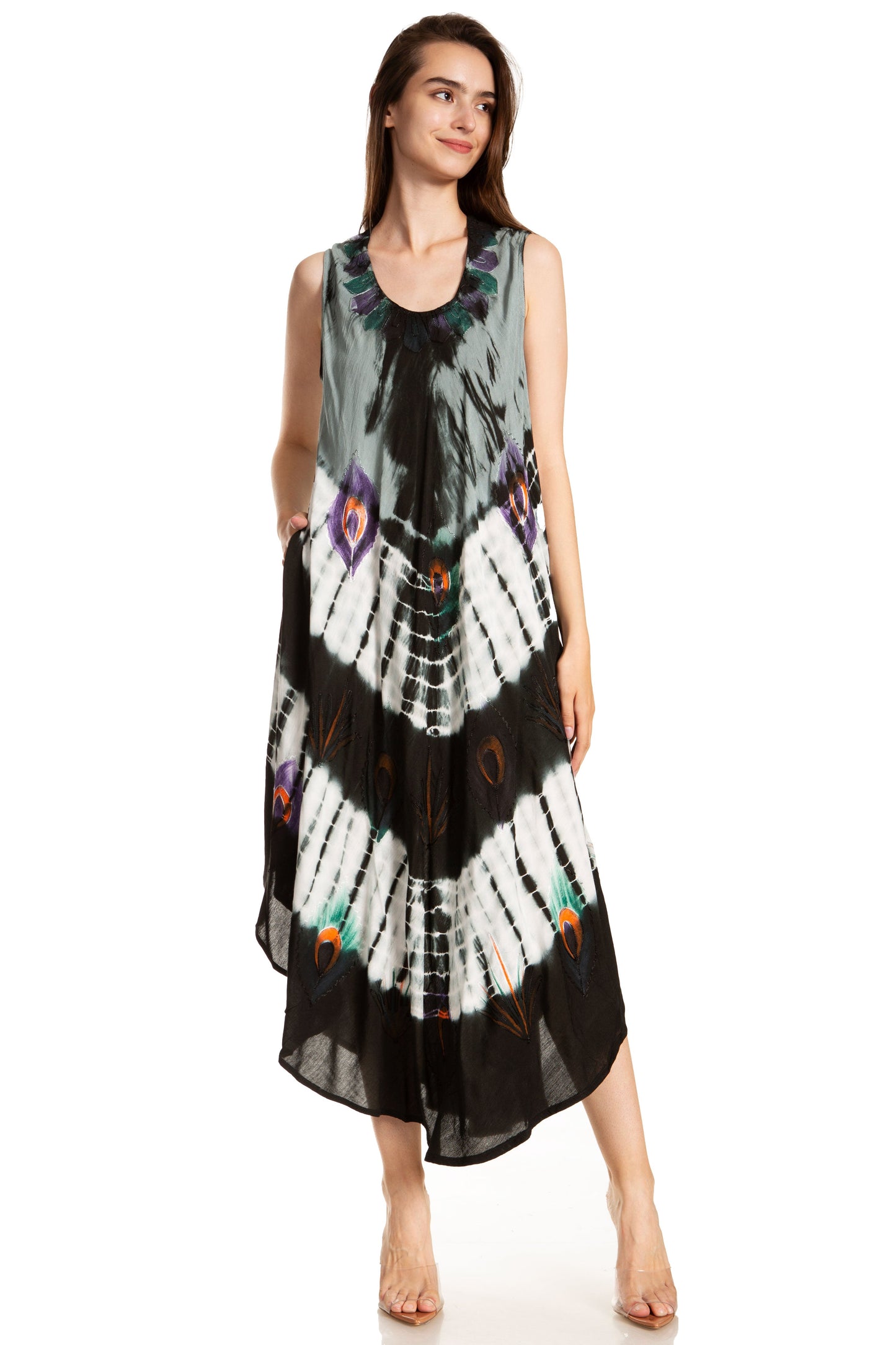 Sakkas Peacock Feather Caftan Dress / Cover Up - Concordia Style Boutique