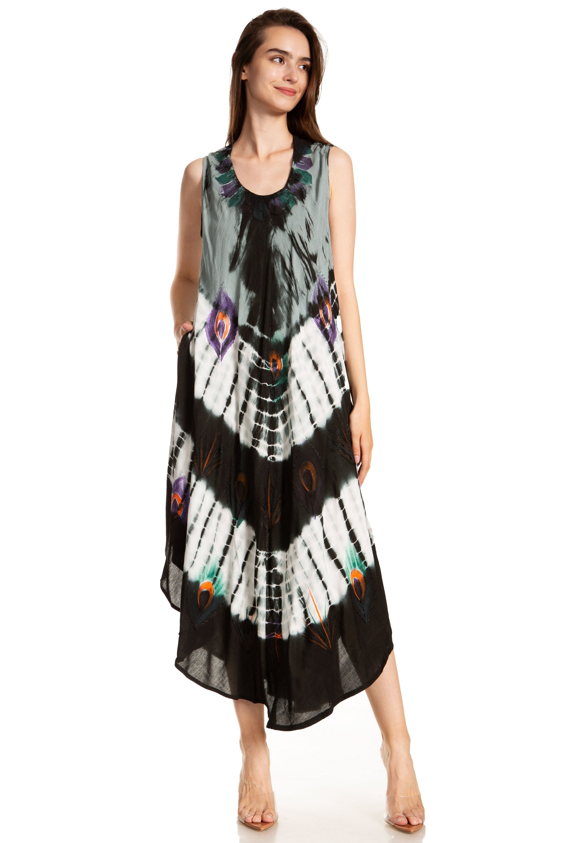 Sakkas Peacock Feather Caftan Dress / Cover Up - Concordia Style Boutique