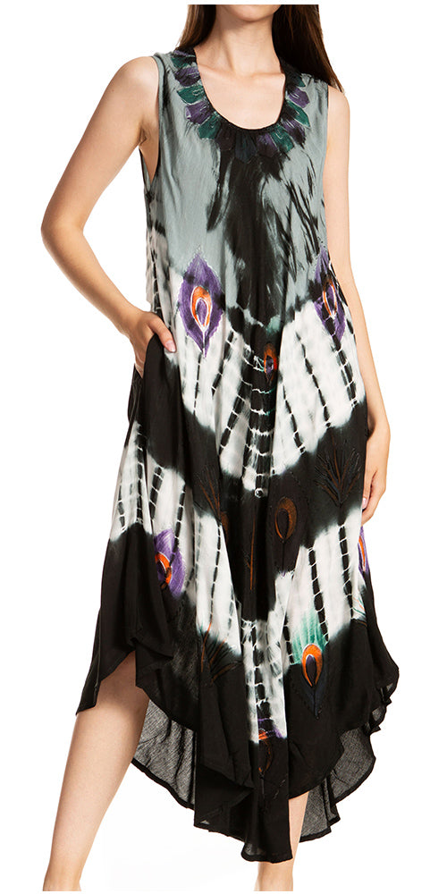 Sakkas Peacock Feather Caftan Dress / Cover Up - Concordia Style Boutique