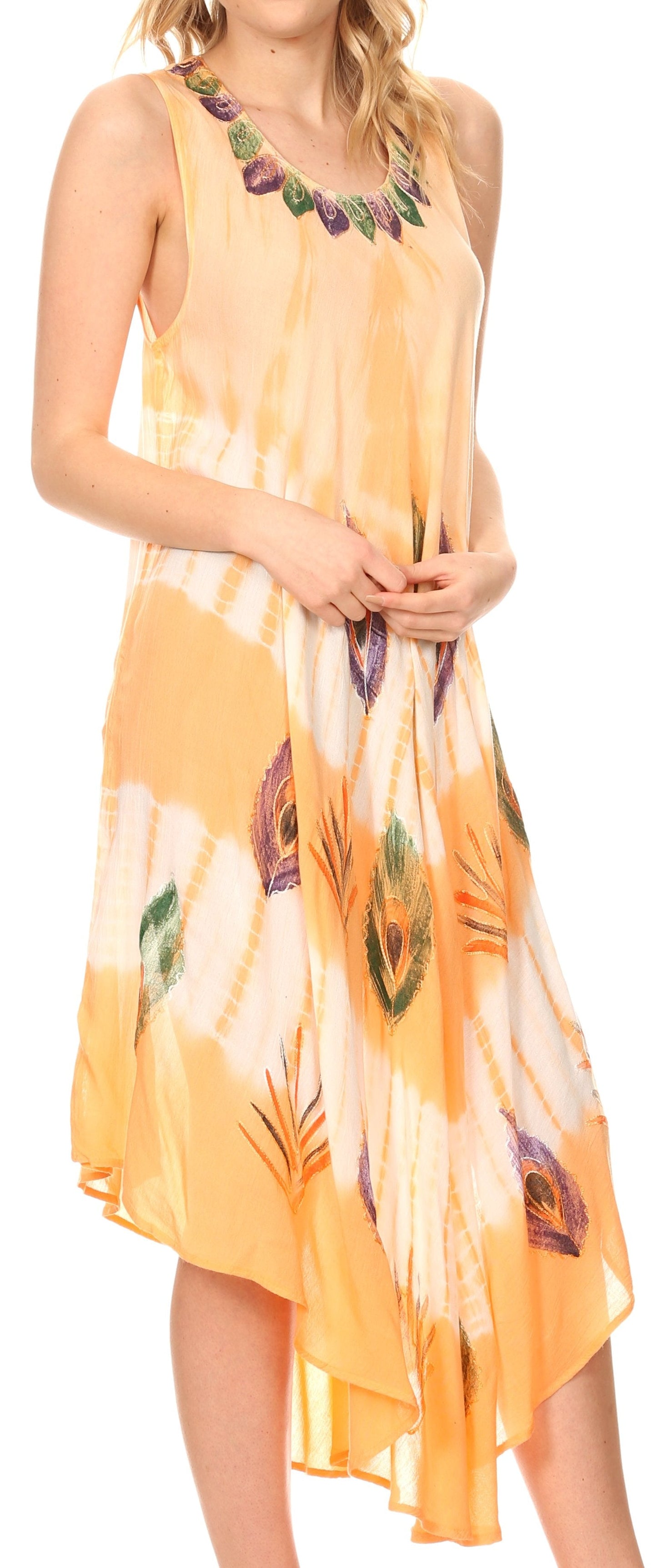 Sakkas Peacock Feather Caftan Dress / Cover Up - Concordia Style Boutique