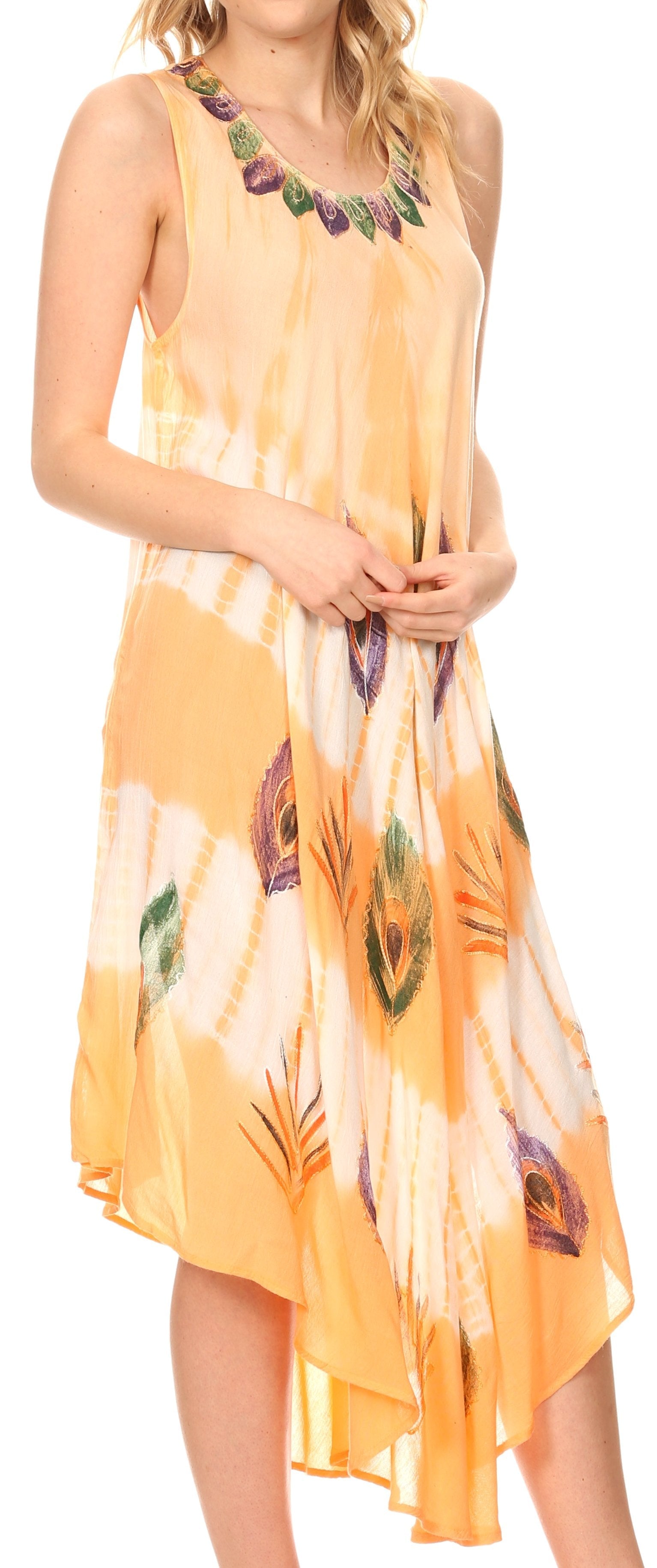 Sakkas Peacock Feather Caftan Dress / Cover Up - Concordia Style Boutique
