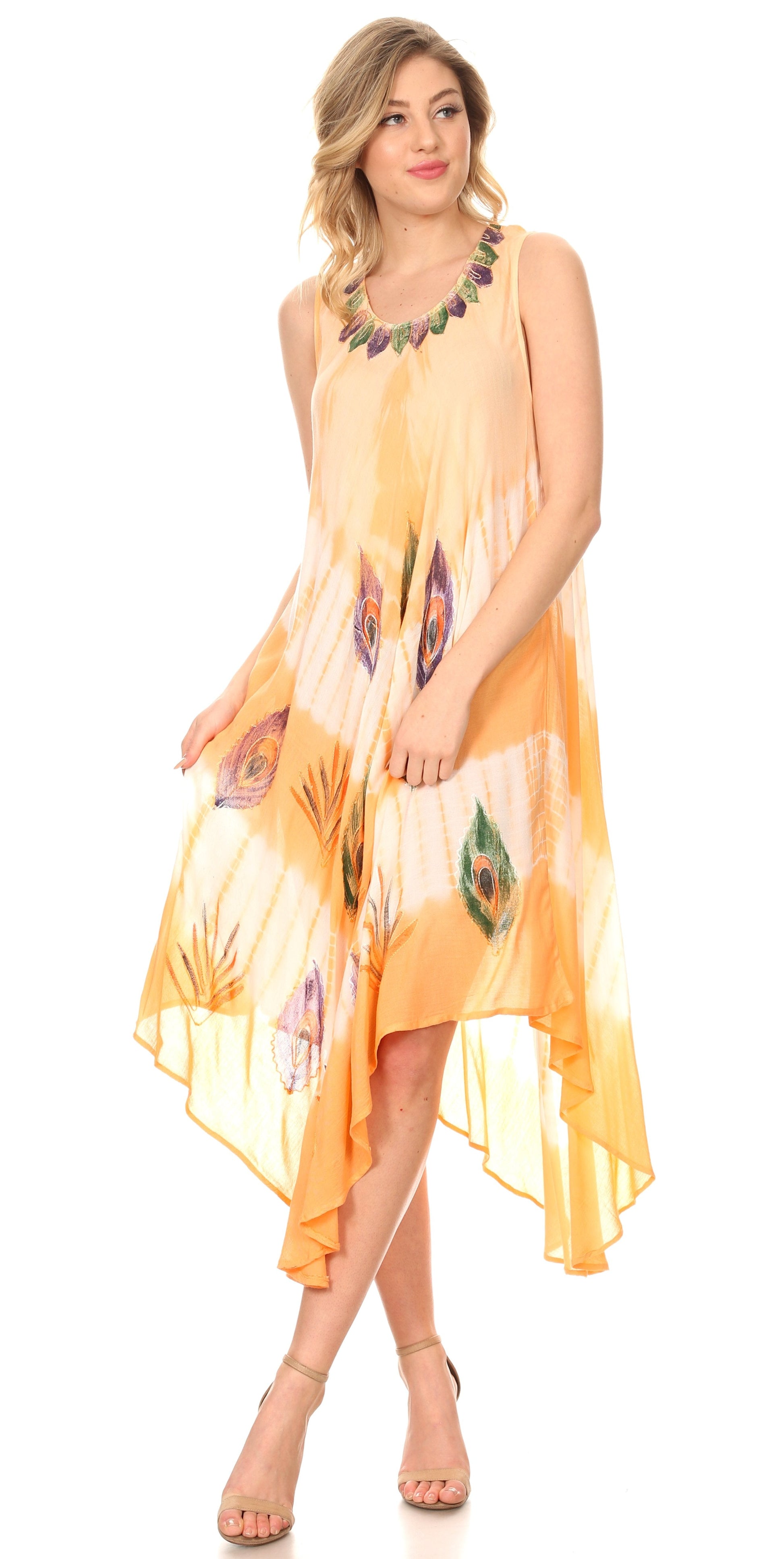 Sakkas Peacock Feather Caftan Dress / Cover Up - Concordia Style Boutique