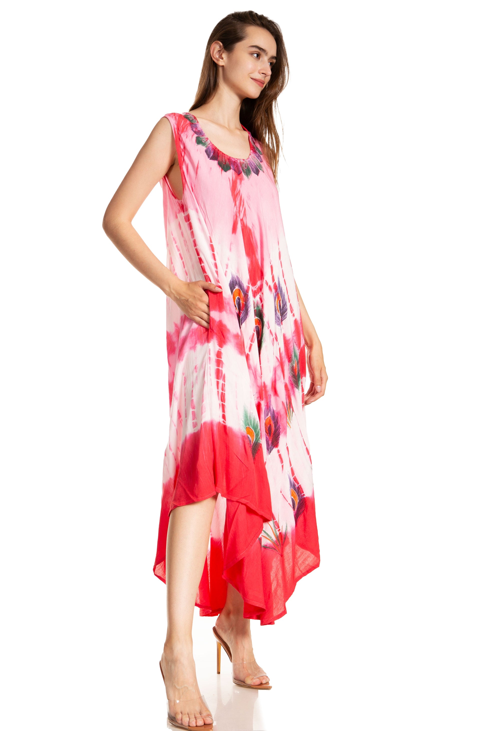 Sakkas Peacock Feather Caftan Dress / Cover Up - Concordia Style Boutique