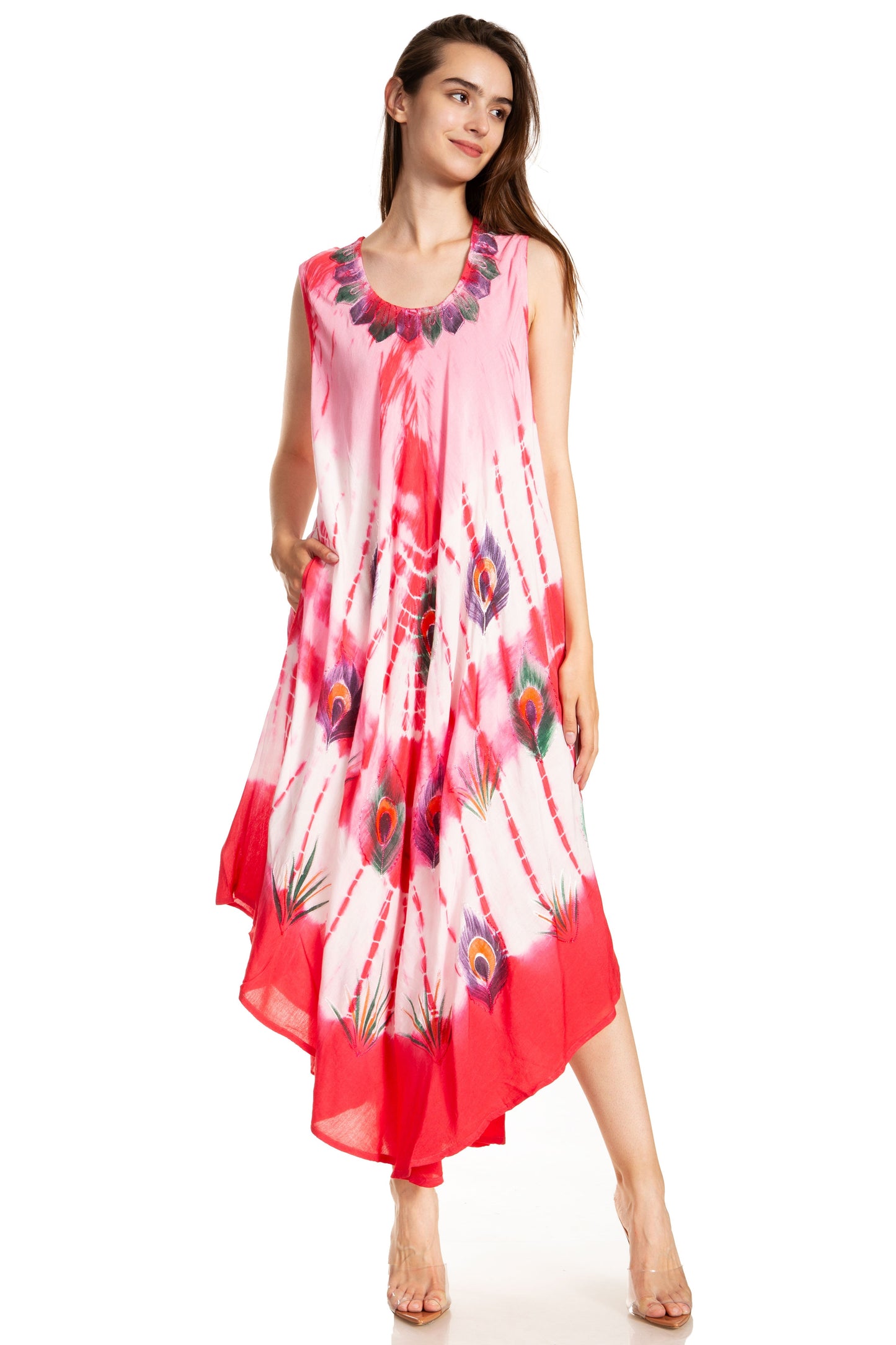 Sakkas Peacock Feather Caftan Dress / Cover Up - Concordia Style Boutique