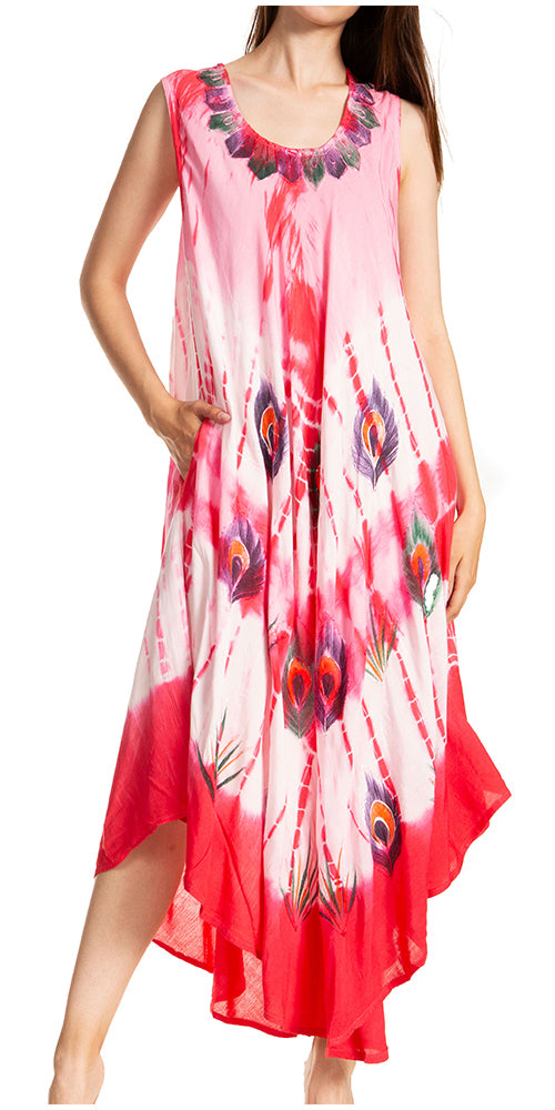 Sakkas Peacock Feather Caftan Dress / Cover Up - Concordia Style Boutique