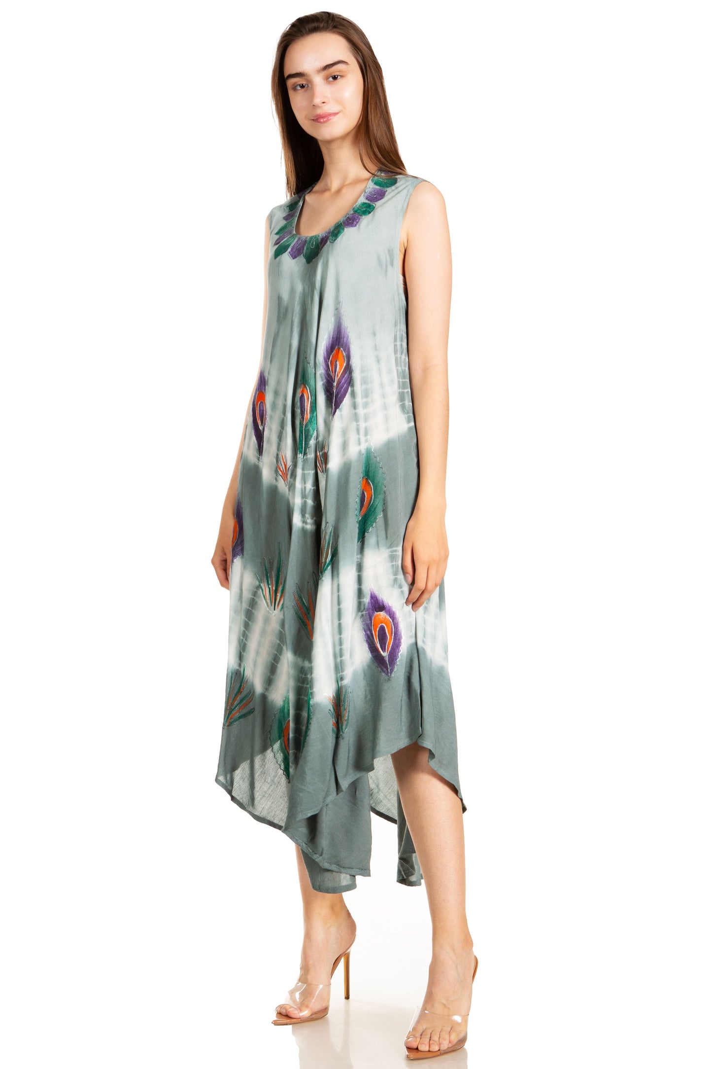 Sakkas Peacock Feather Caftan Dress / Cover Up - Concordia Style Boutique