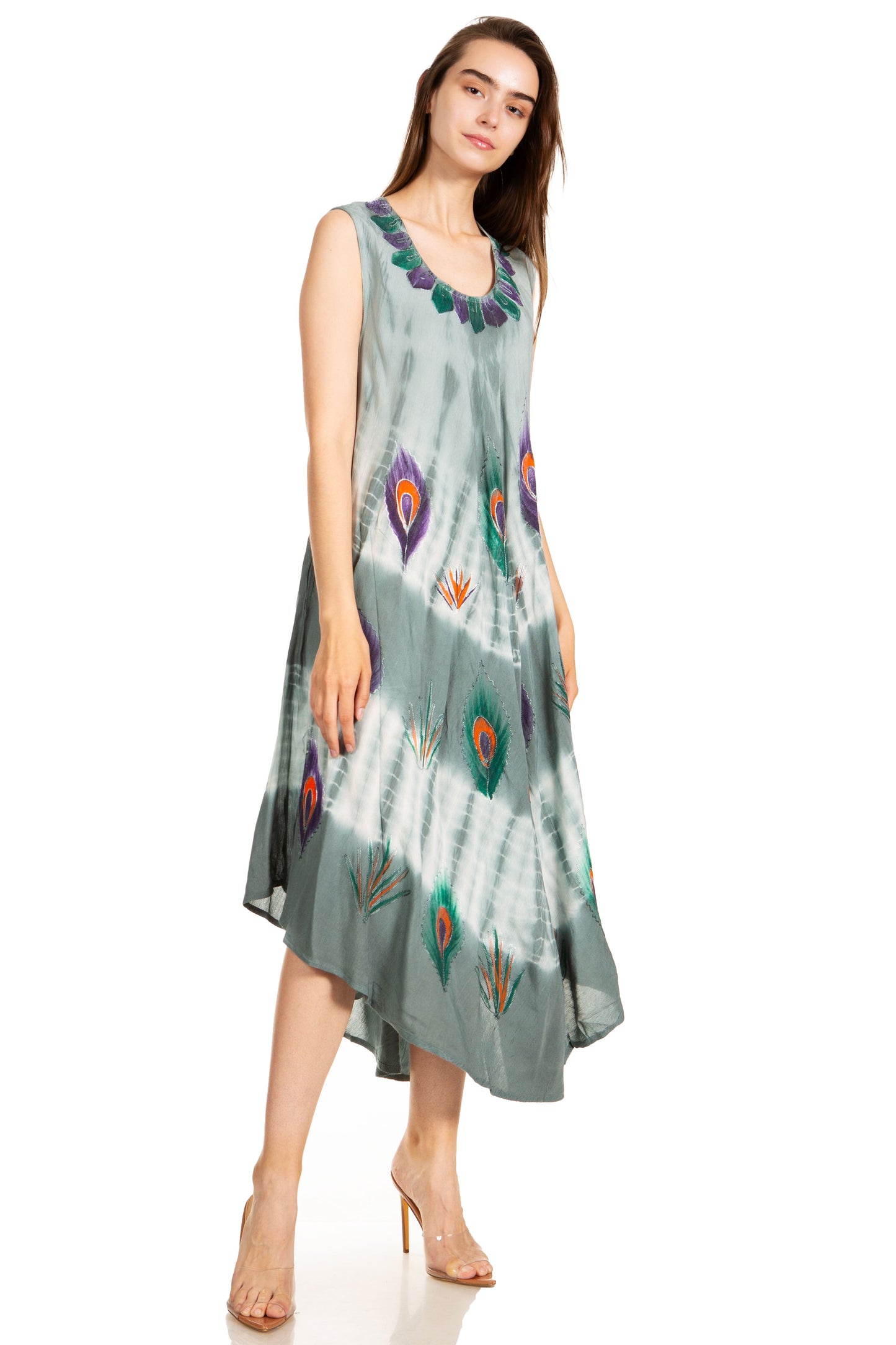 Sakkas Peacock Feather Caftan Dress / Cover Up - Concordia Style Boutique