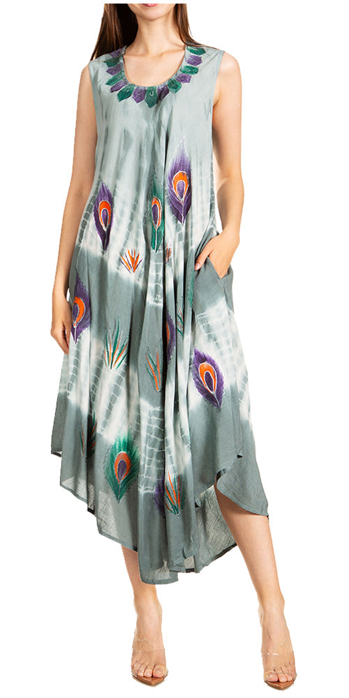 Sakkas Peacock Feather Caftan Dress / Cover Up - Concordia Style Boutique