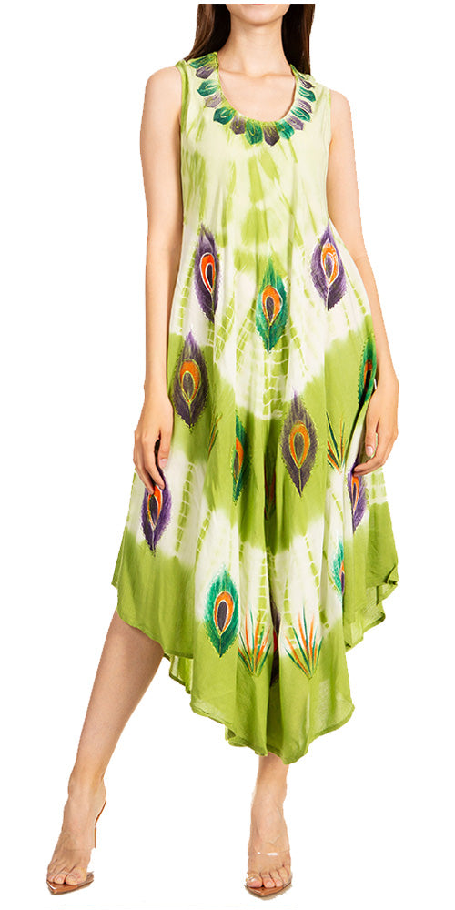 Sakkas Peacock Feather Caftan Dress / Cover Up - Concordia Style Boutique