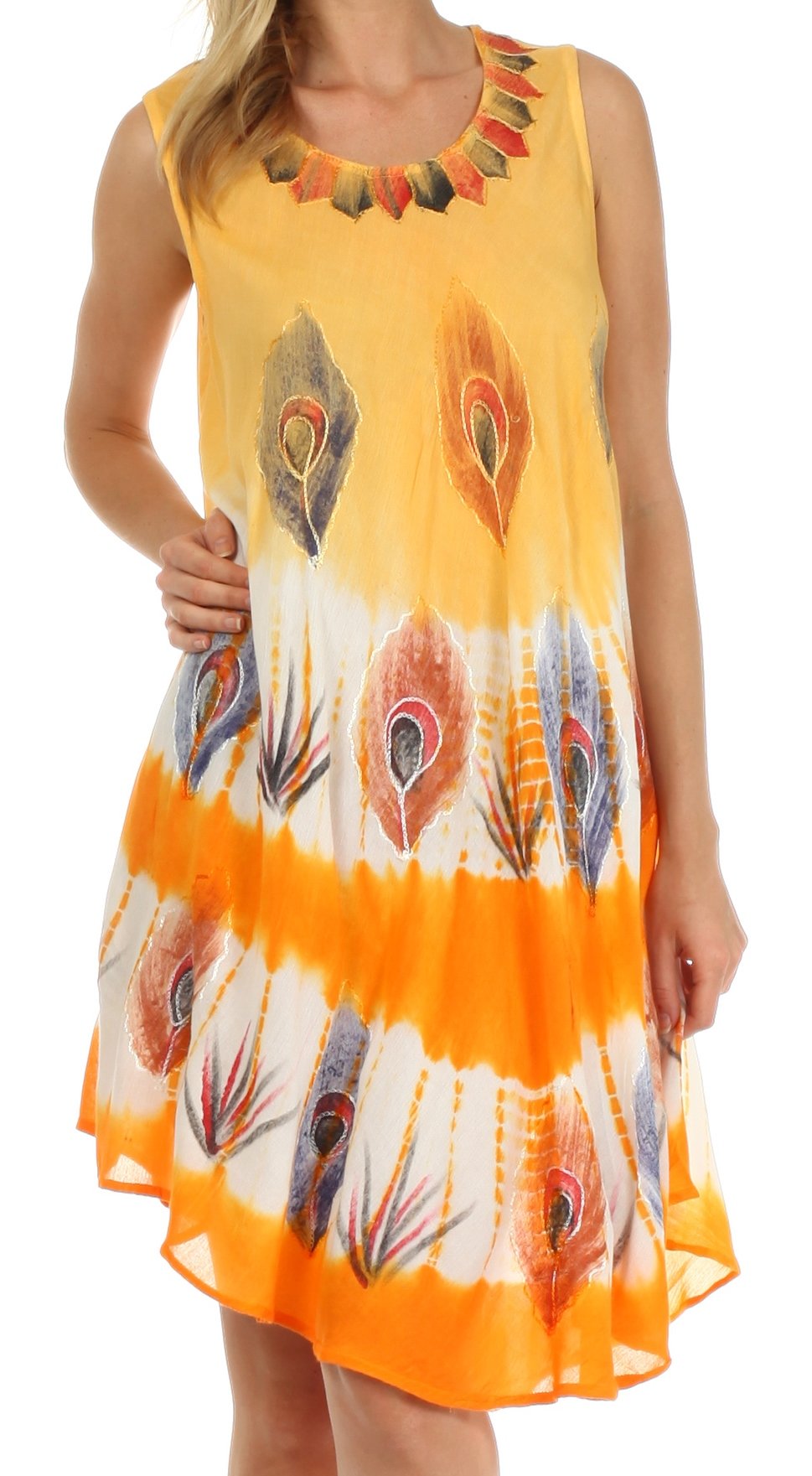 Sakkas Peacock Feather Caftan Dress / Cover Up - Concordia Style Boutique
