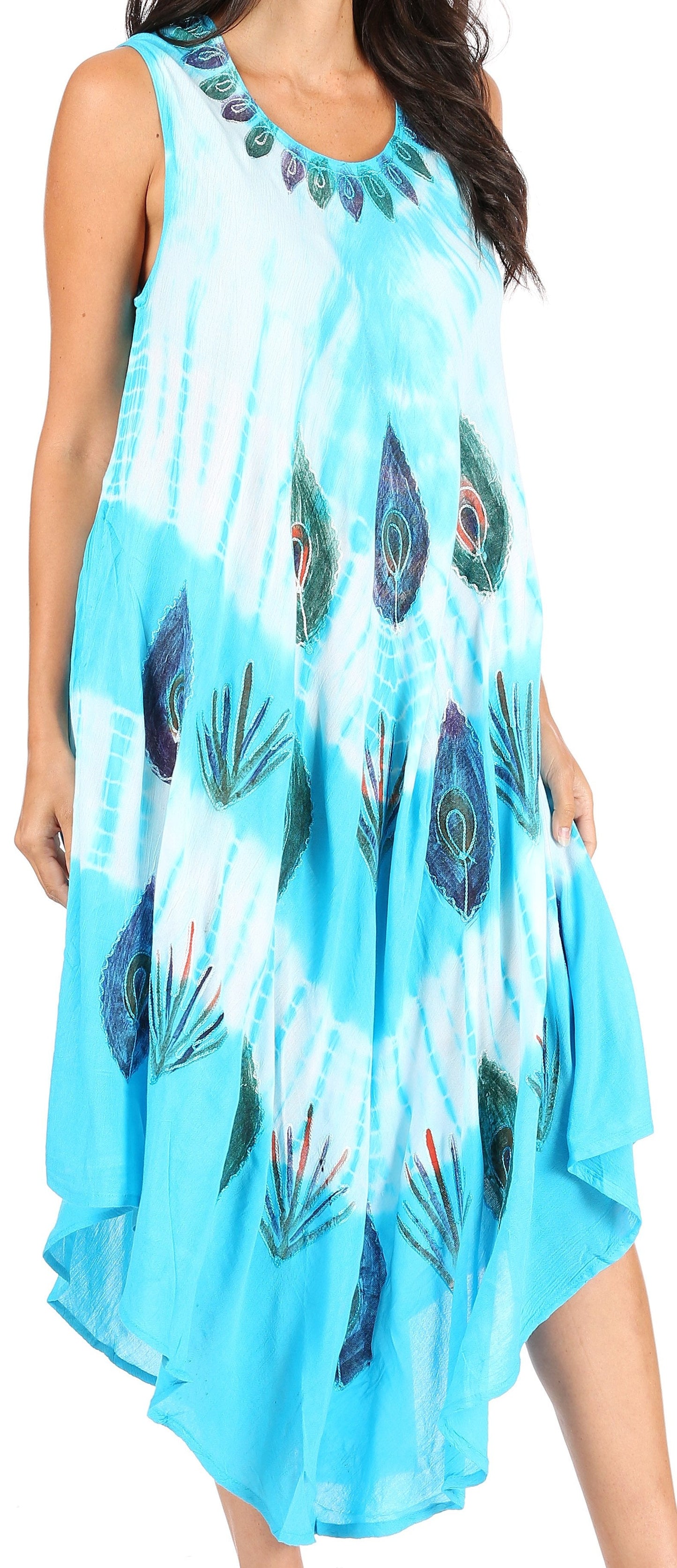 Sakkas Peacock Feather Caftan Dress / Cover Up - Concordia Style Boutique