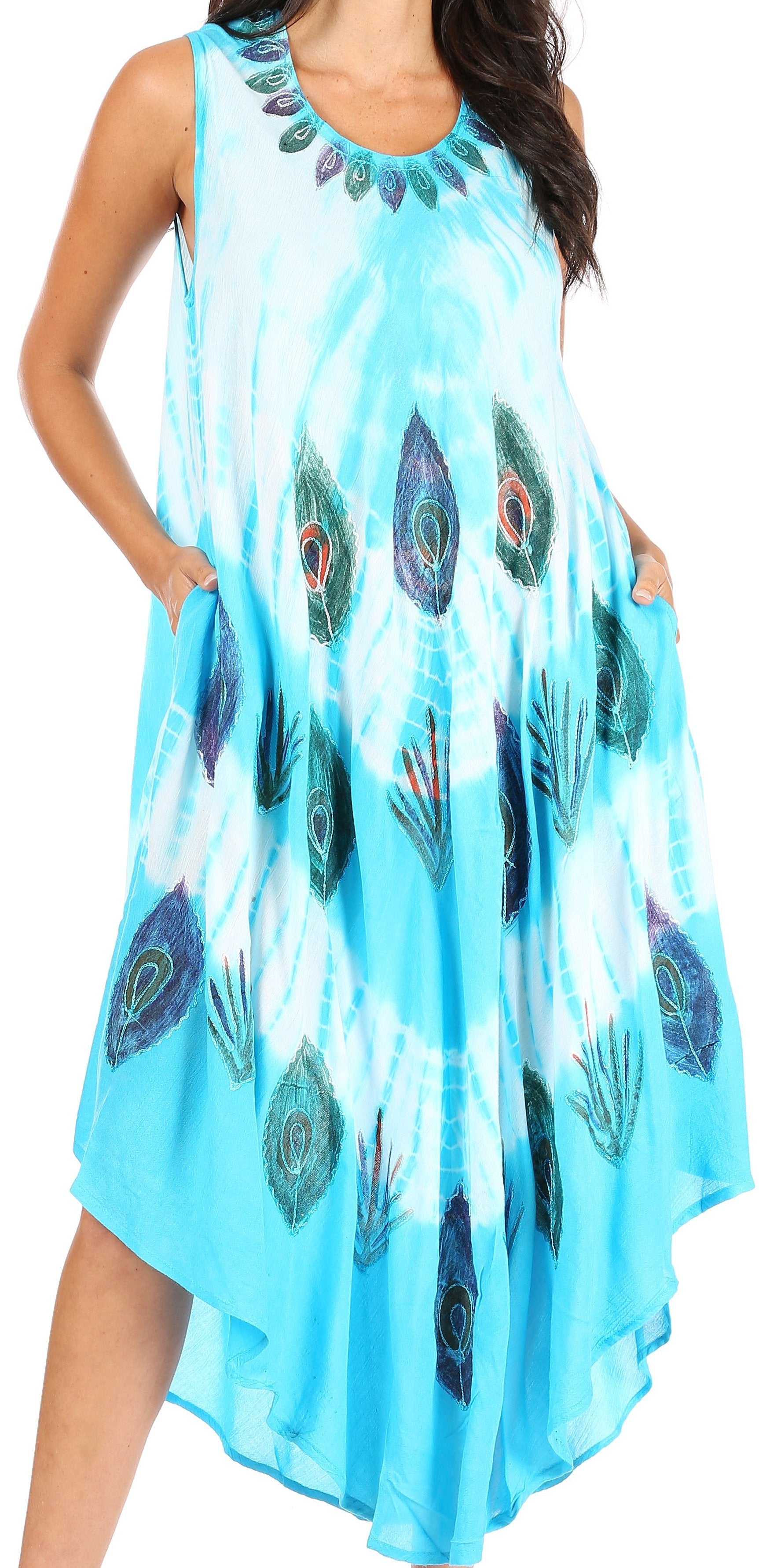 Sakkas Peacock Feather Caftan Dress / Cover Up - Concordia Style Boutique