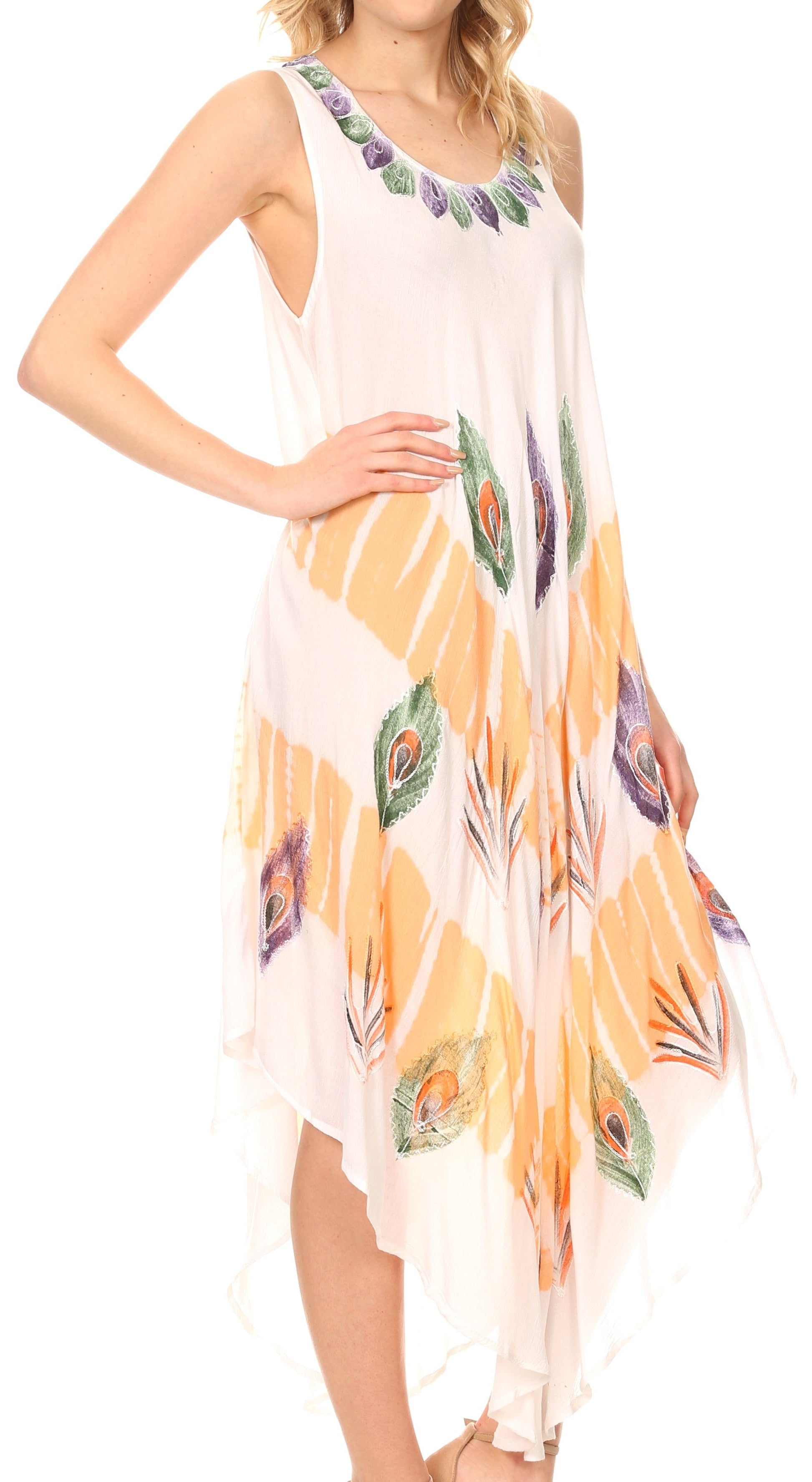 Sakkas Peacock Feather Caftan Dress / Cover Up - Concordia Style Boutique