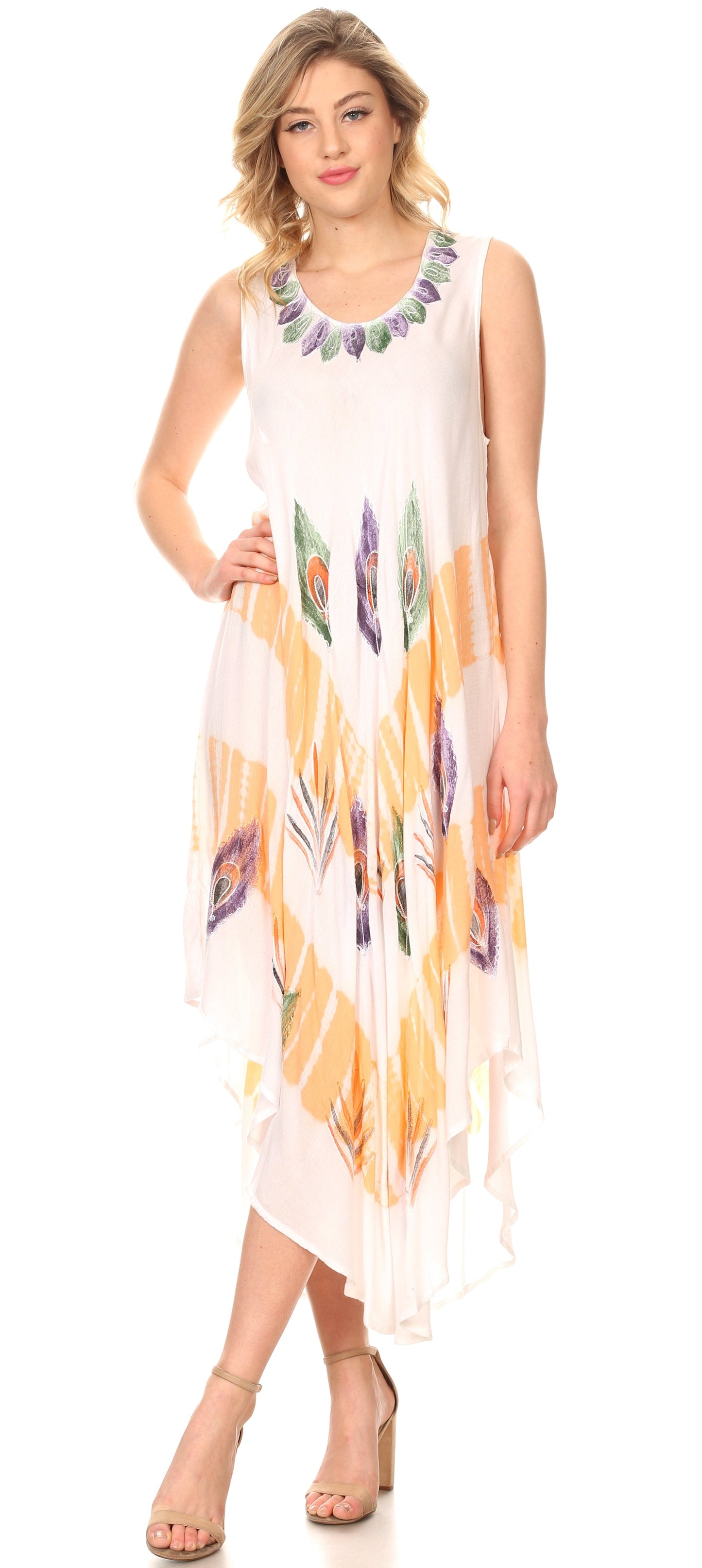 Sakkas Peacock Feather Caftan Dress / Cover Up - Concordia Style Boutique