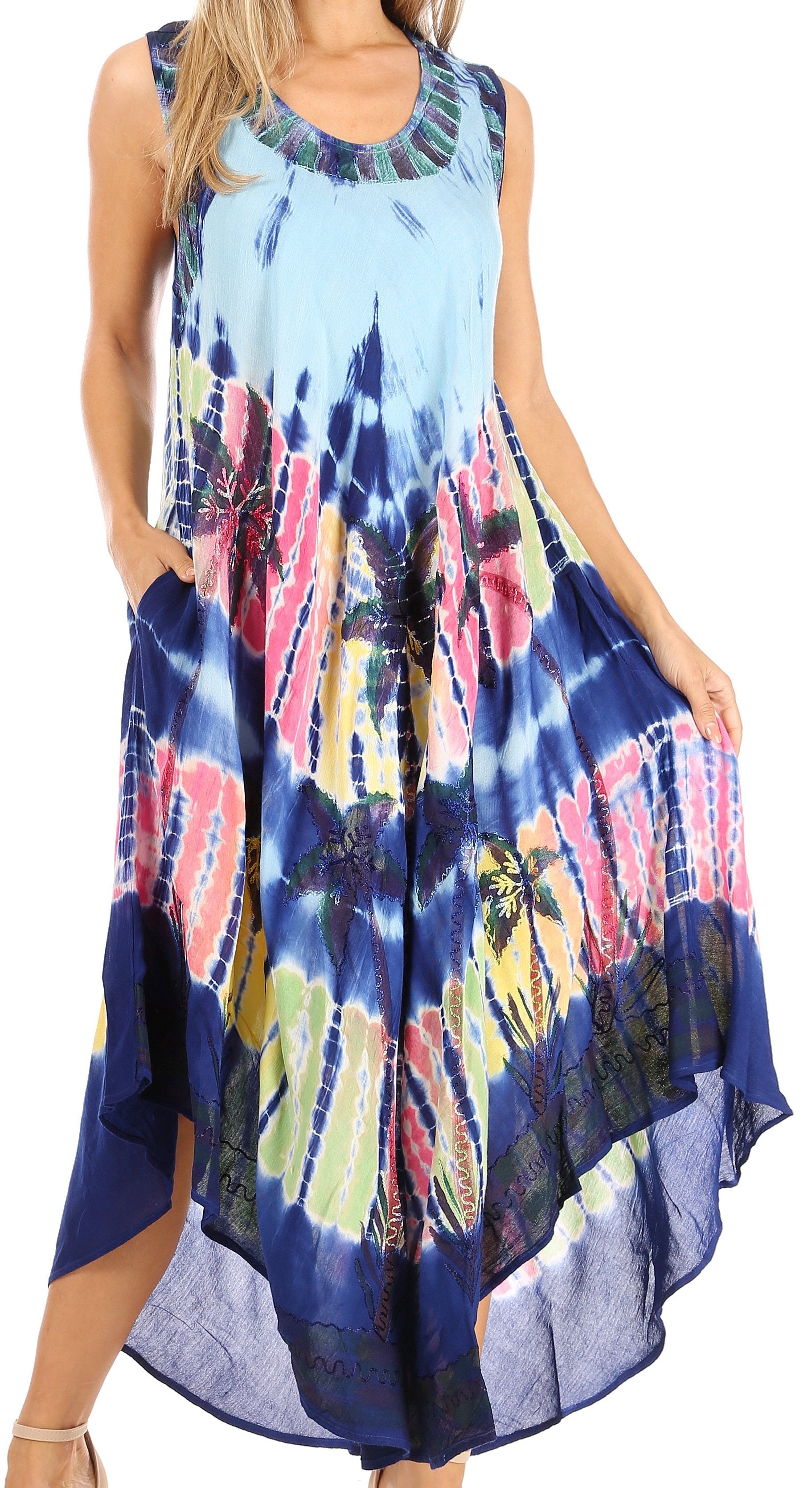 Sakkas Moon and Stars Batik Caftan Tank Dress / Cover Up - Concordia Style Boutique