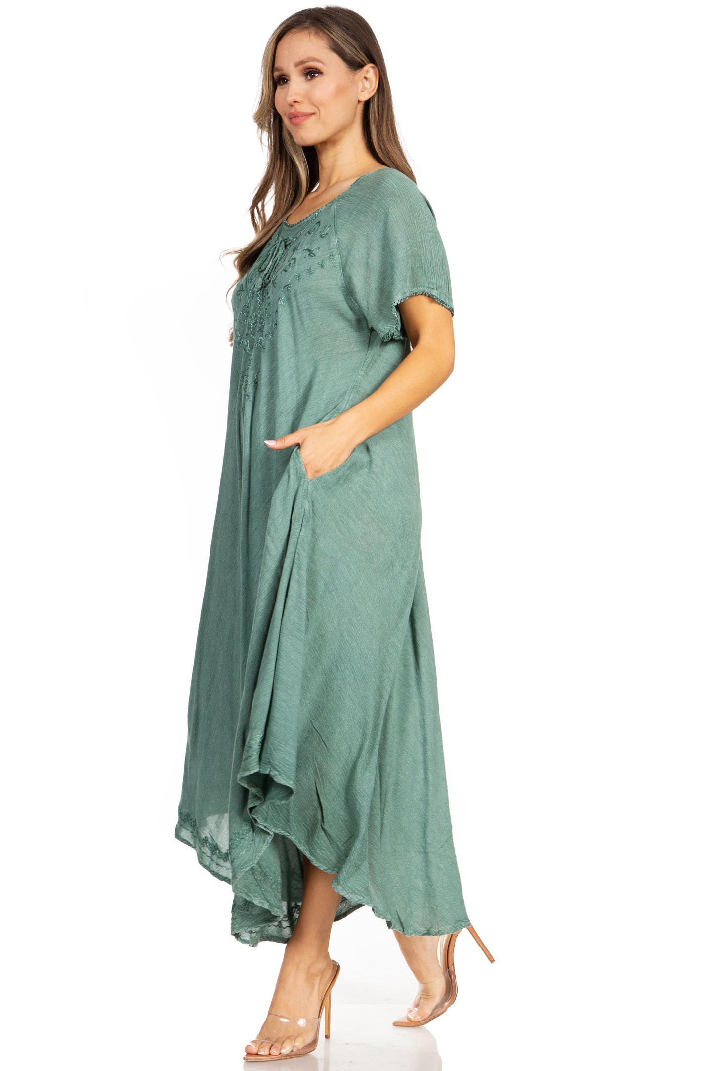 Sakkas Lilia Embroidered Lace Up Bodice Relaxed Fit Maxi Sun Dress - Concordia Style Boutique