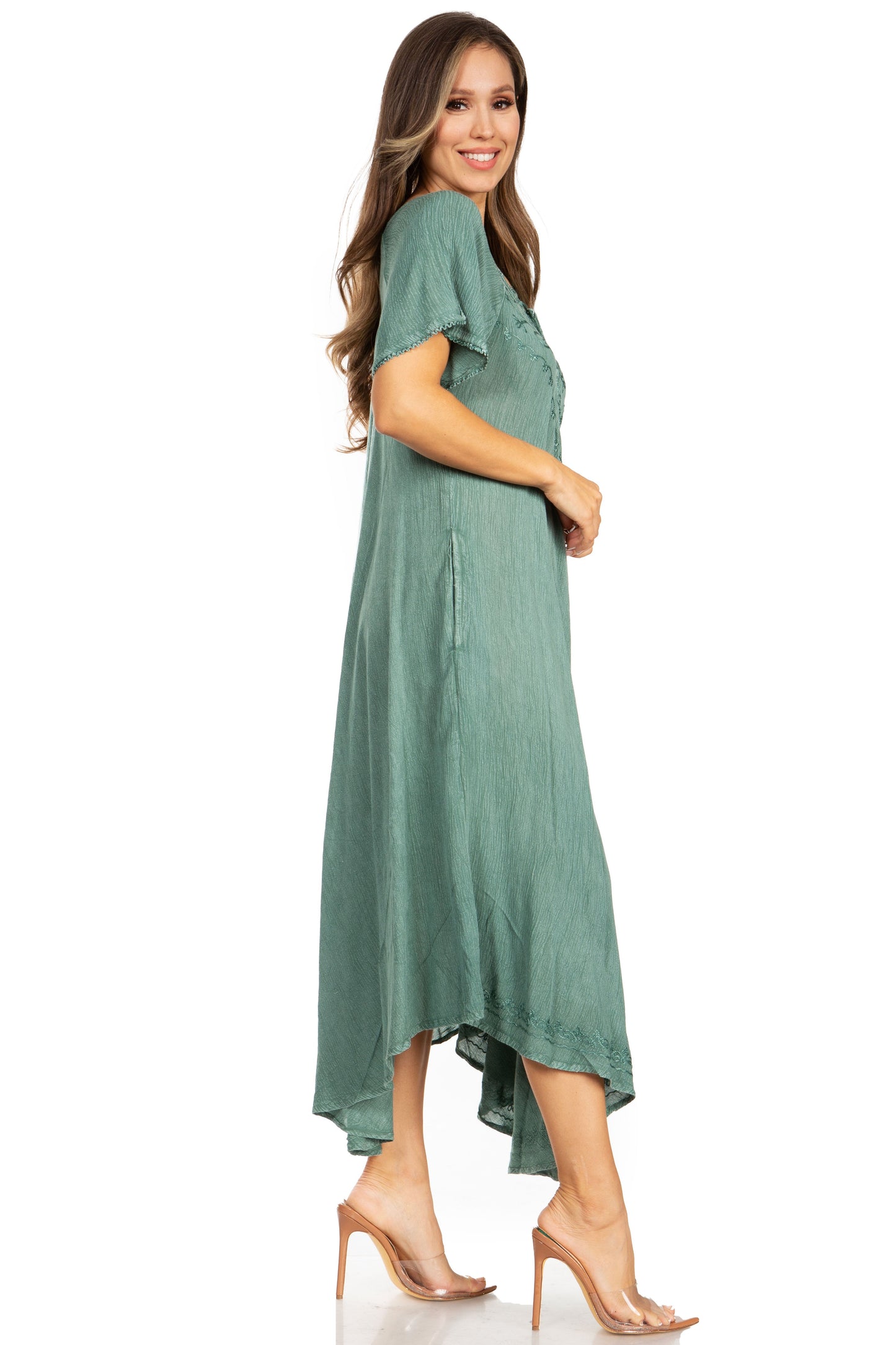 Sakkas Lilia Embroidered Lace Up Bodice Relaxed Fit Maxi Sun Dress - Concordia Style Boutique