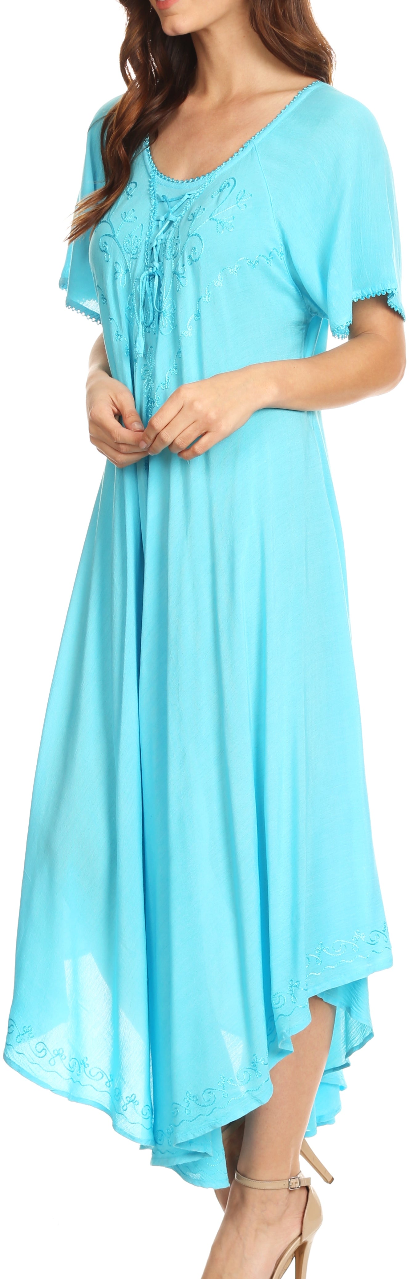 Sakkas Lilia Embroidered Lace Up Bodice Relaxed Fit Maxi Sun Dress - Concordia Style Boutique