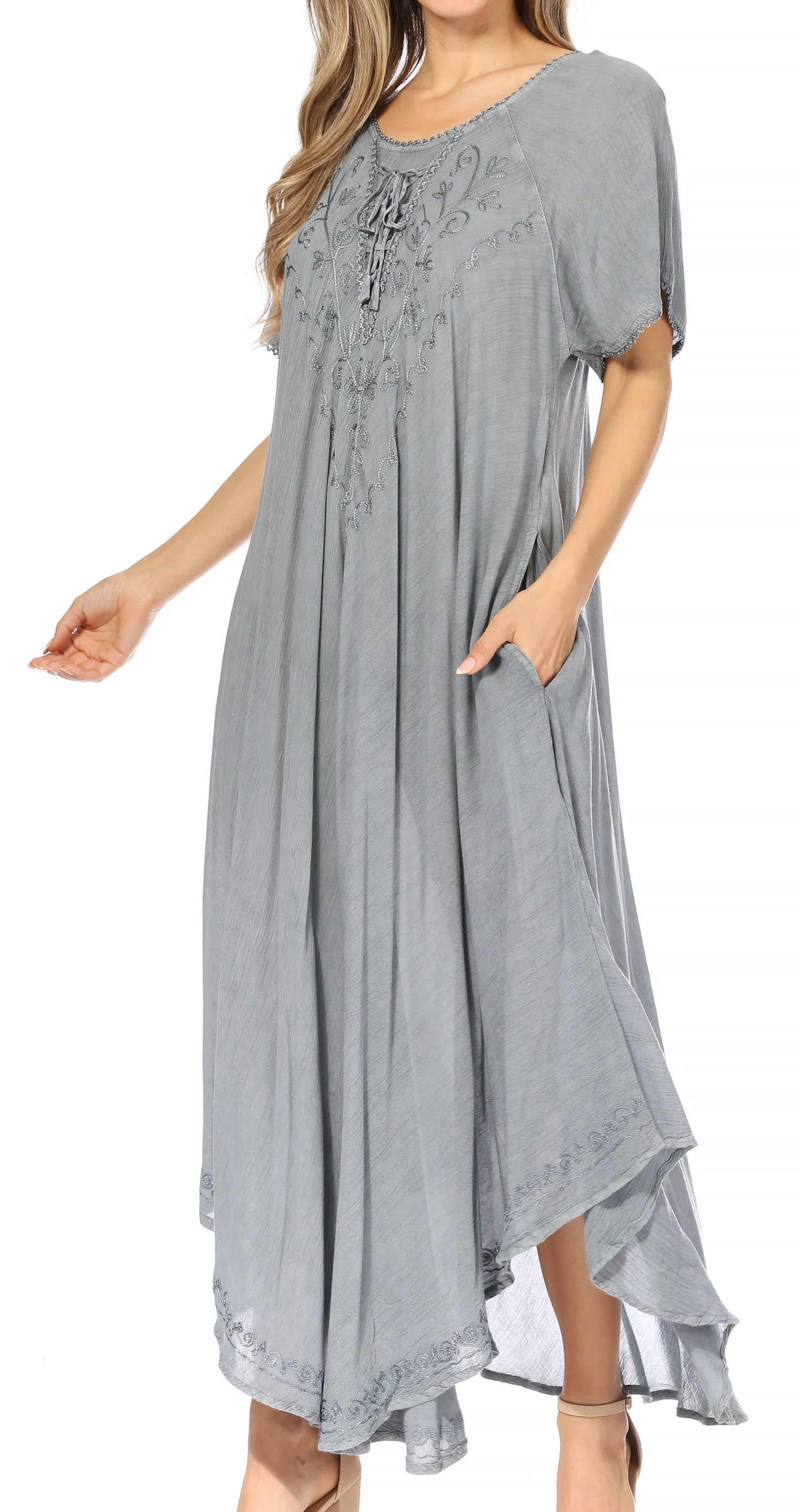 Sakkas Lilia Embroidered Lace Up Bodice Relaxed Fit Maxi Sun Dress - Concordia Style Boutique