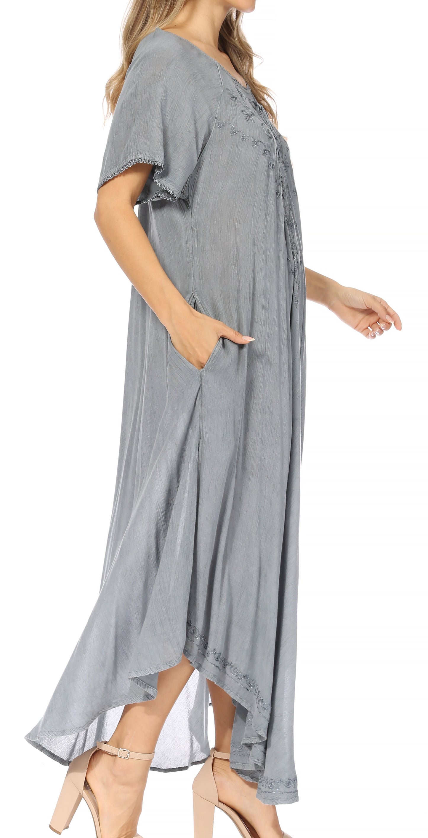 Sakkas Lilia Embroidered Lace Up Bodice Relaxed Fit Maxi Sun Dress - Concordia Style Boutique