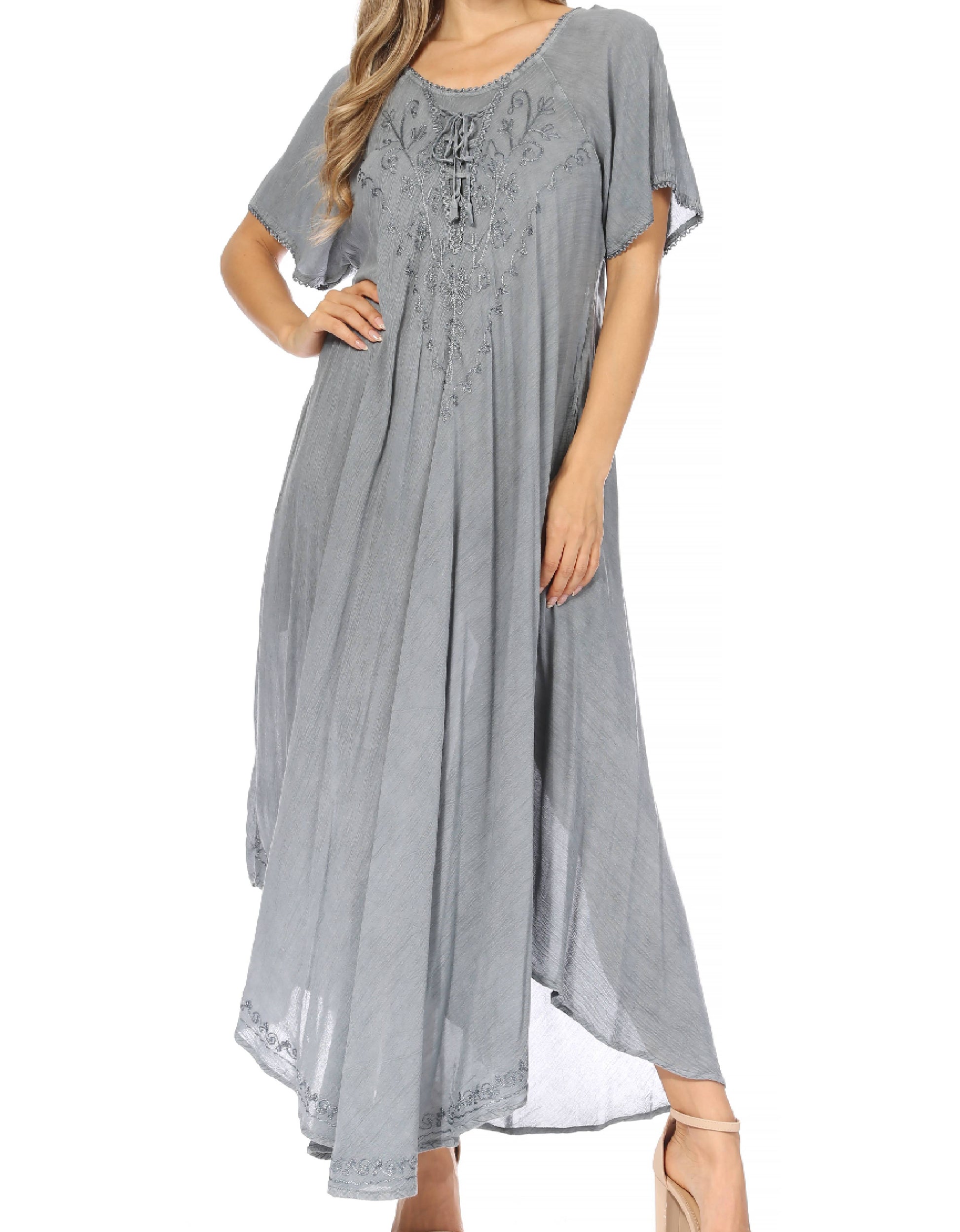 Sakkas Lilia Embroidered Lace Up Bodice Relaxed Fit Maxi Sun Dress - Concordia Style Boutique