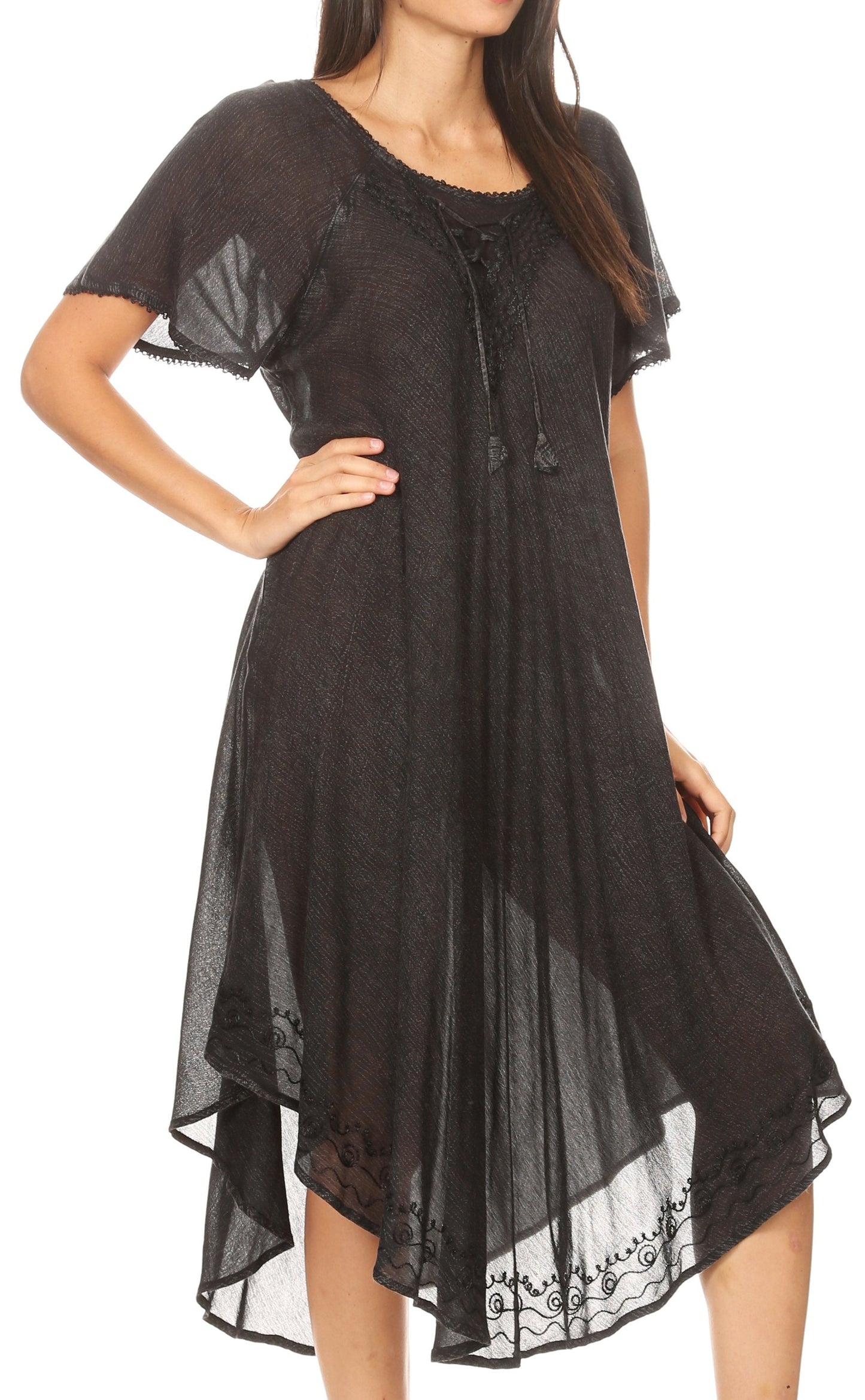 Sakkas Lilia Embroidered Lace Up Bodice Relaxed Fit Maxi Sun Dress - Concordia Style Boutique