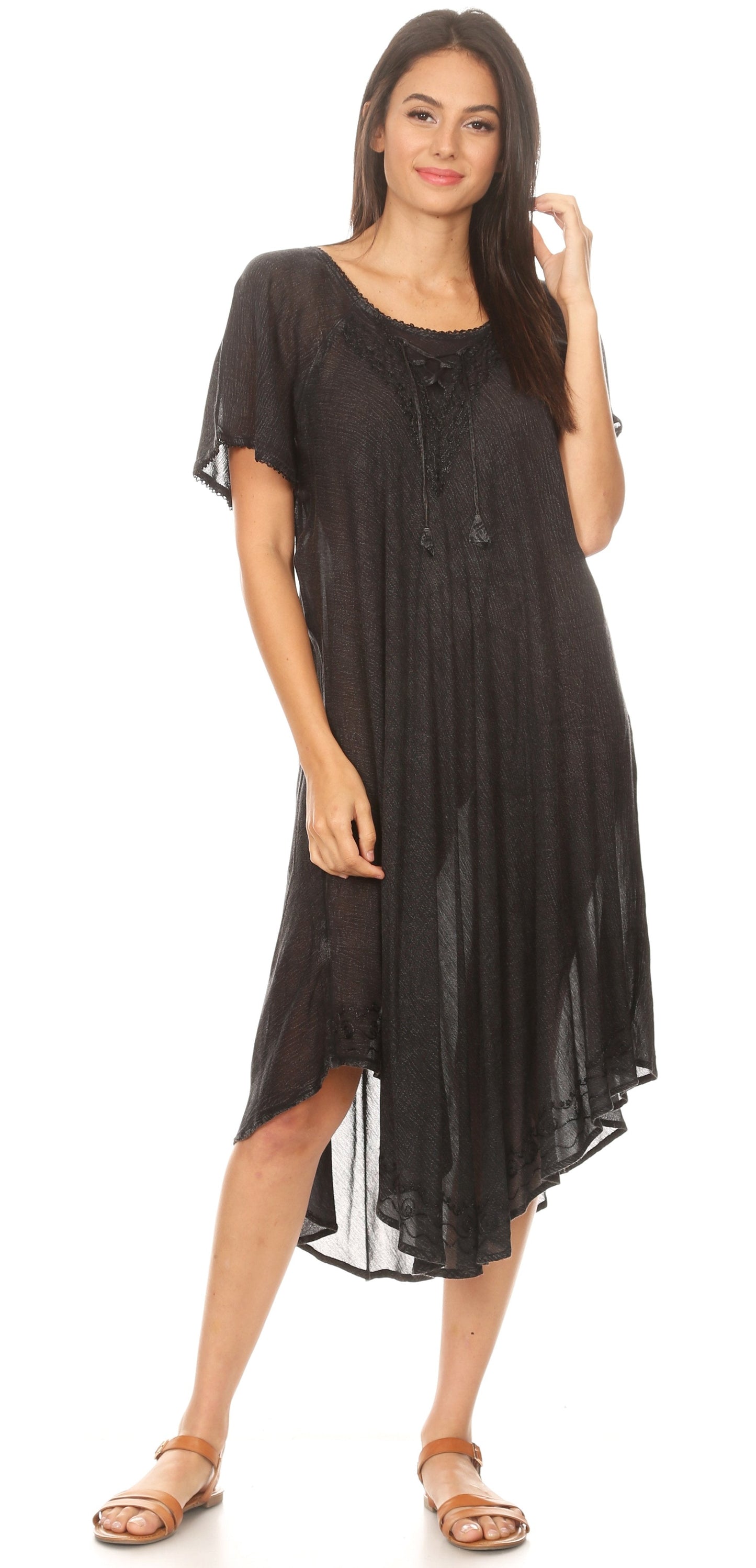 Sakkas Lilia Embroidered Lace Up Bodice Relaxed Fit Maxi Sun Dress - Concordia Style Boutique