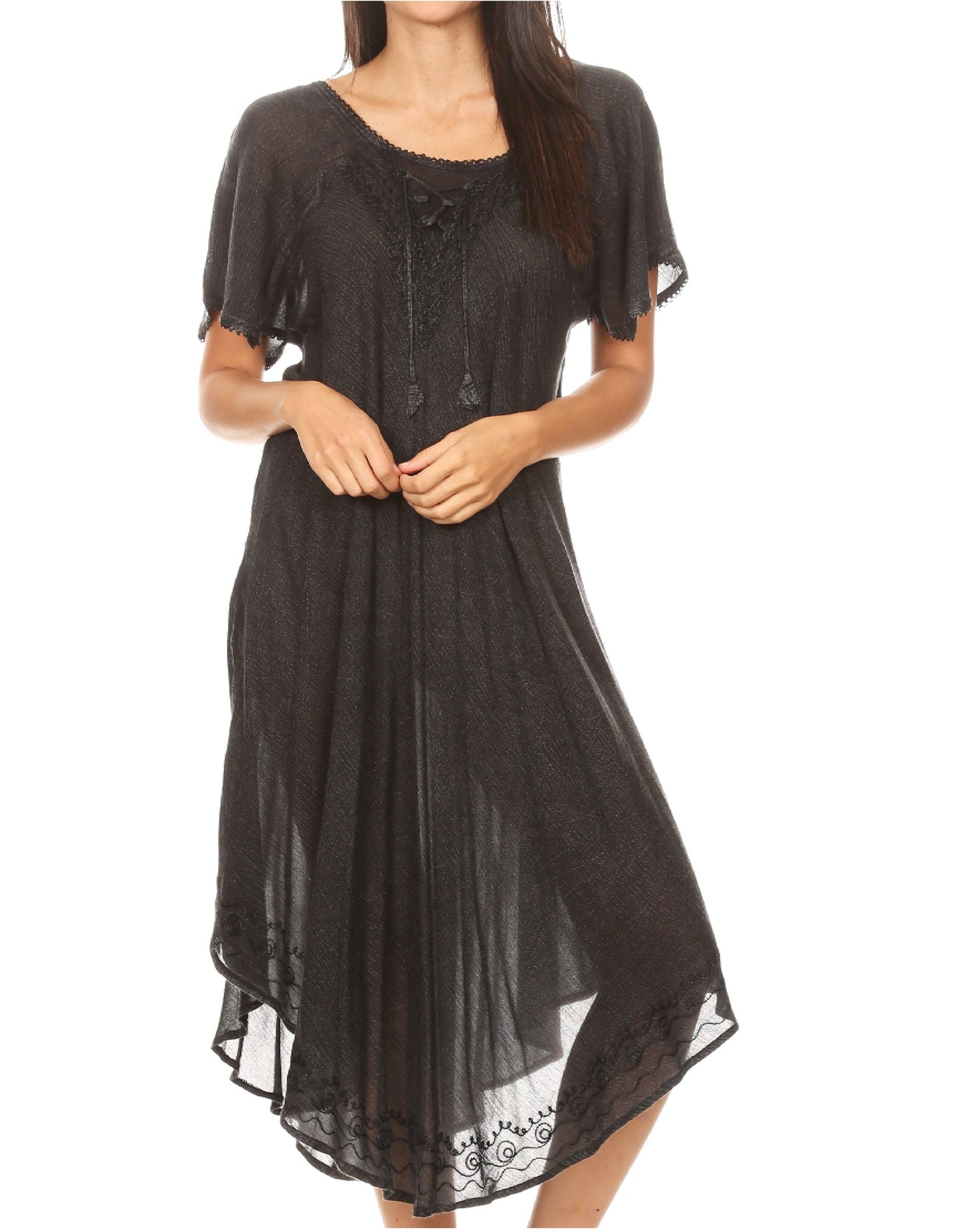 Sakkas Lilia Embroidered Lace Up Bodice Relaxed Fit Maxi Sun Dress - Concordia Style Boutique