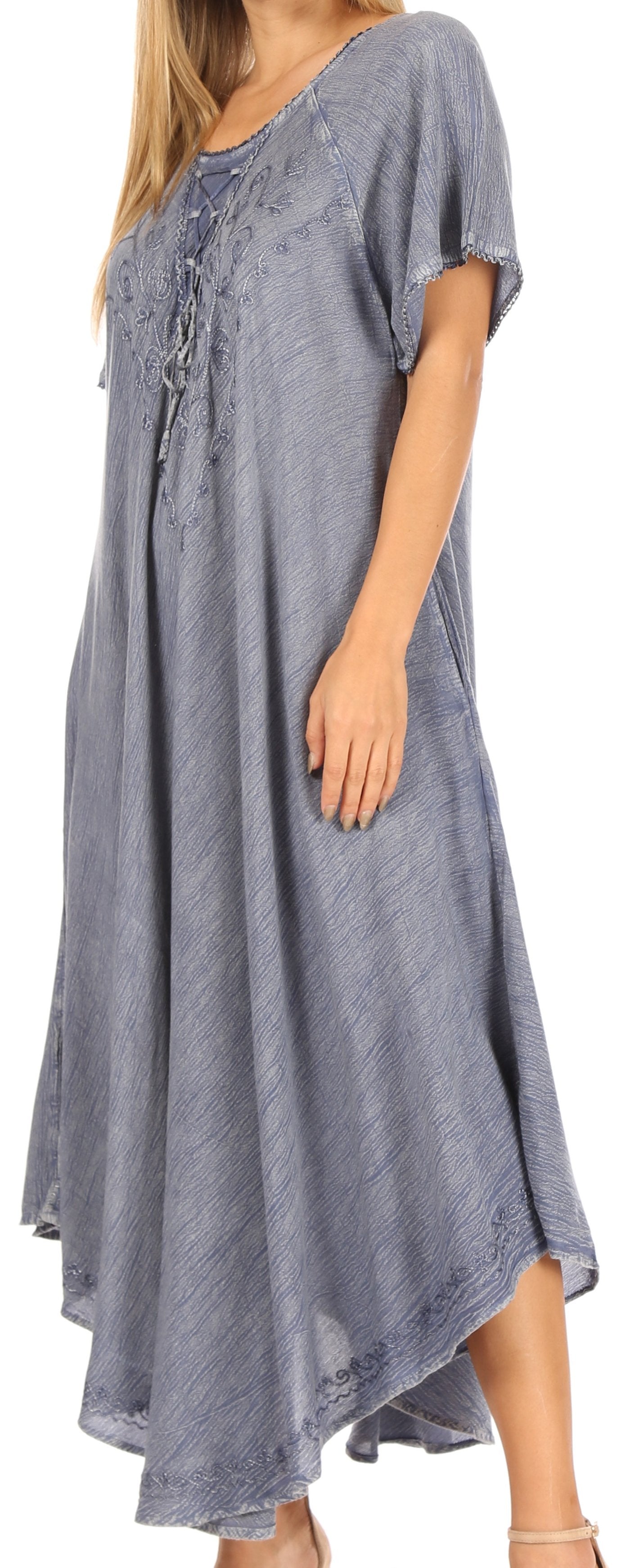 Sakkas Lilia Embroidered Lace Up Bodice Relaxed Fit Maxi Sun Dress - Concordia Style Boutique